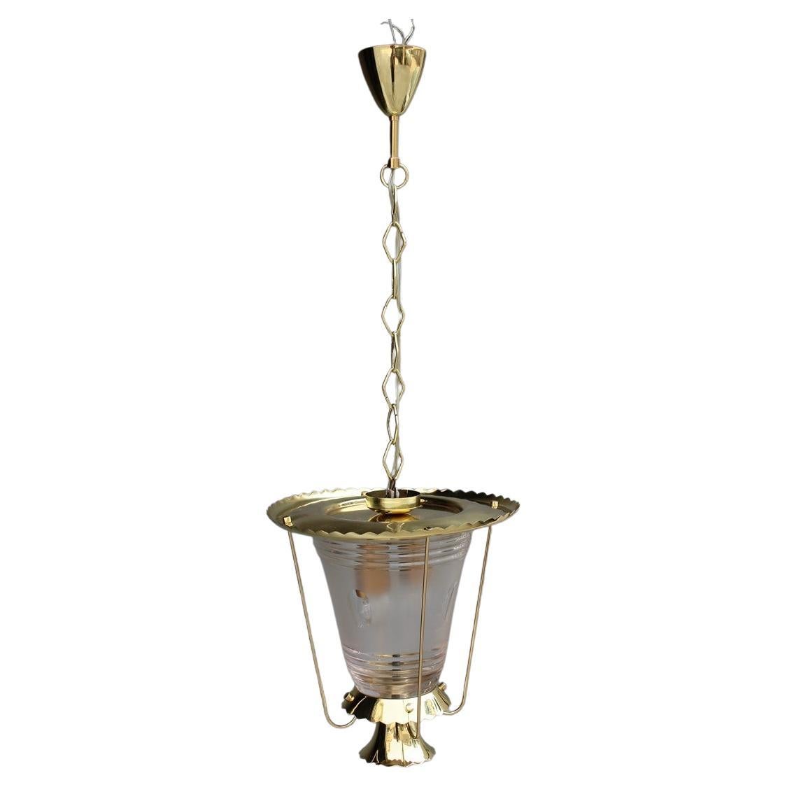 Seguso Lantern Golden Brass Murano glass thick satin Mid-century Italy For Sale
