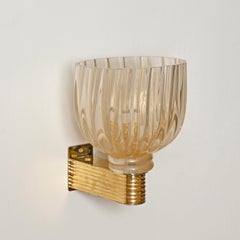 Seguso Großes Paar Blumenampeln aus Murano-Glas, Gold und Messing, Italien, 1950er Jahre