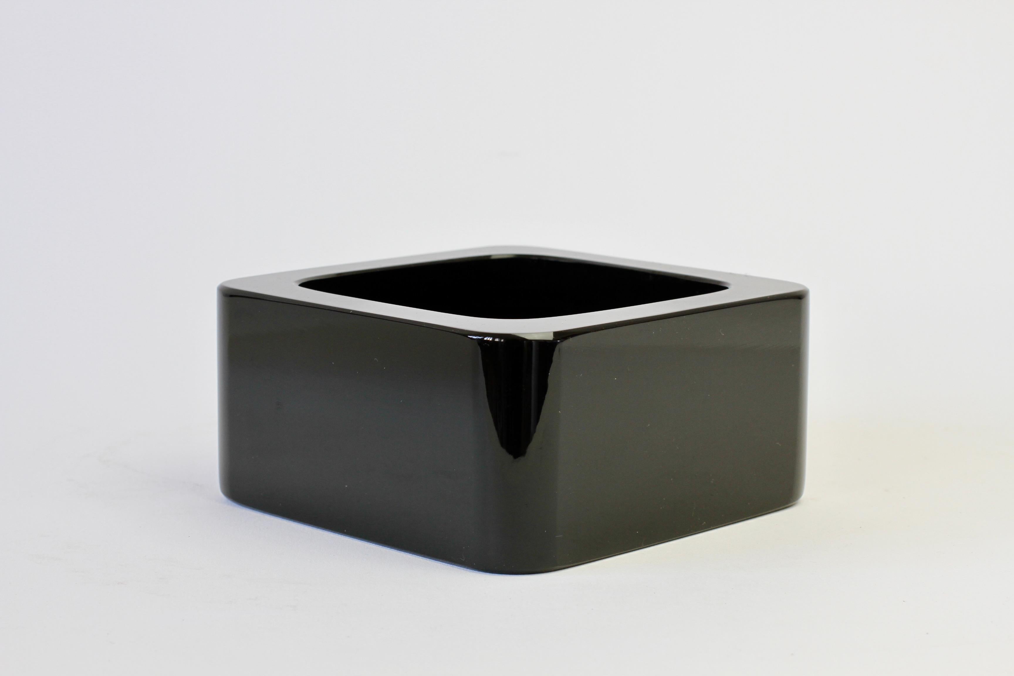 Italian Seguso Large Springer Style Square Black Murano Glass Bowl Dish Ashtray 1980s For Sale