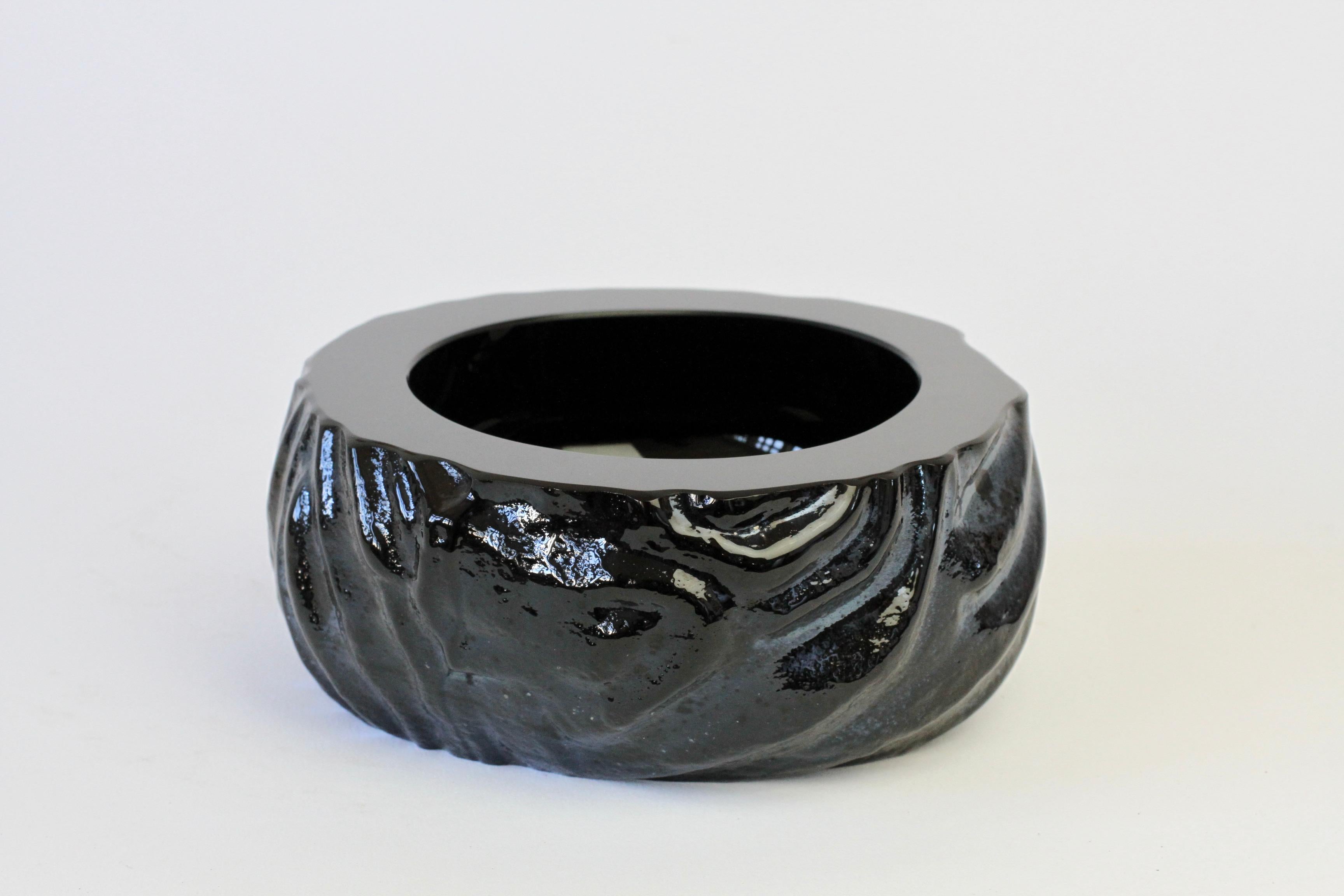 Seguso Large Vintage Italian Murano Black Glass Bowl 'Attri.' Maurizio Albarelli For Sale 4