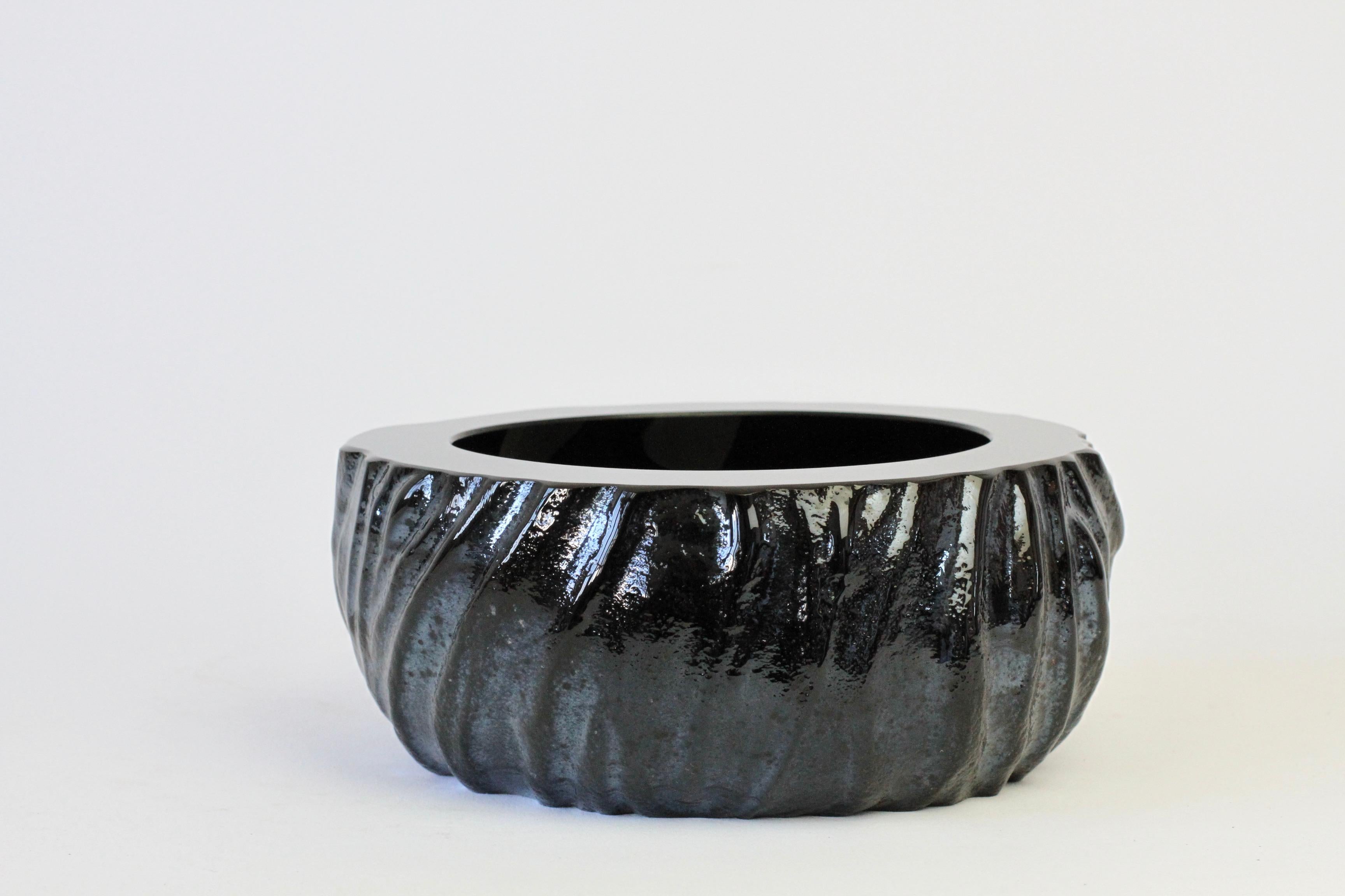 Seguso Large Vintage Italian Murano Black Glass Bowl 'Attri.' Maurizio Albarelli For Sale 7