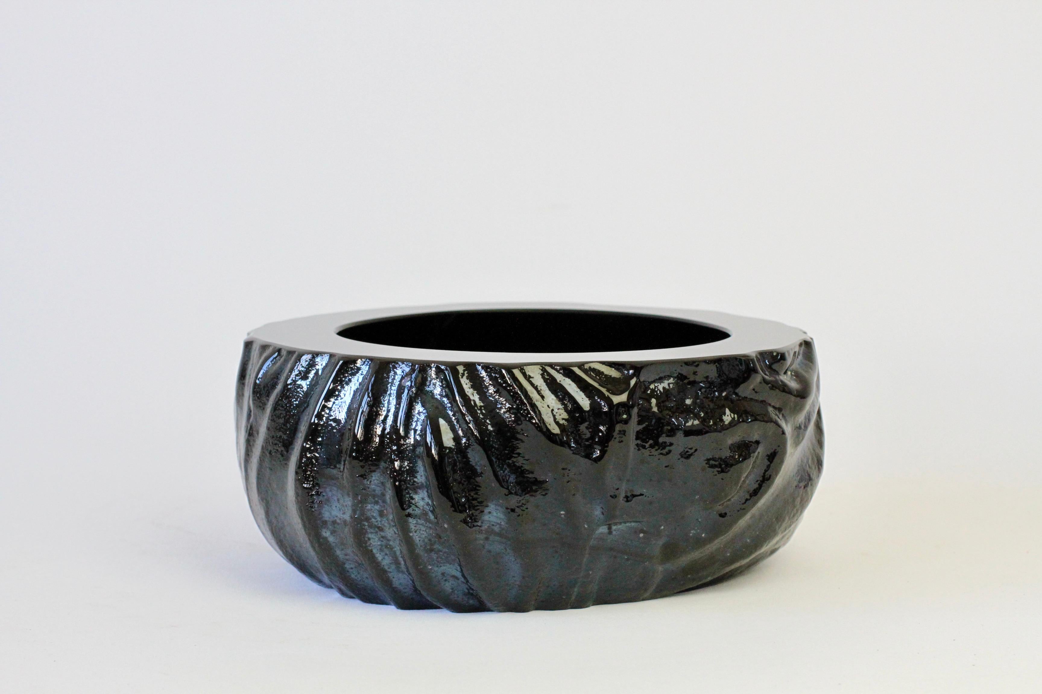 Seguso Large Vintage Italian Murano Black Glass Bowl 'Attri.' Maurizio Albarelli For Sale 12