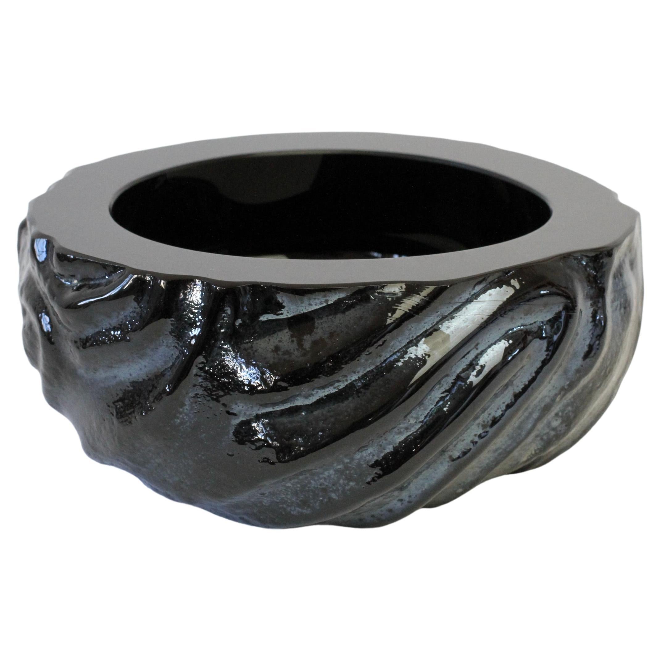 Seguso Large Vintage Italian Murano Black Glass Bowl 'Attri.' Maurizio Albarelli For Sale