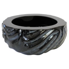 Seguso Large Retro Italian Murano Black Glass Bowl 'Attri.' Maurizio Albarelli