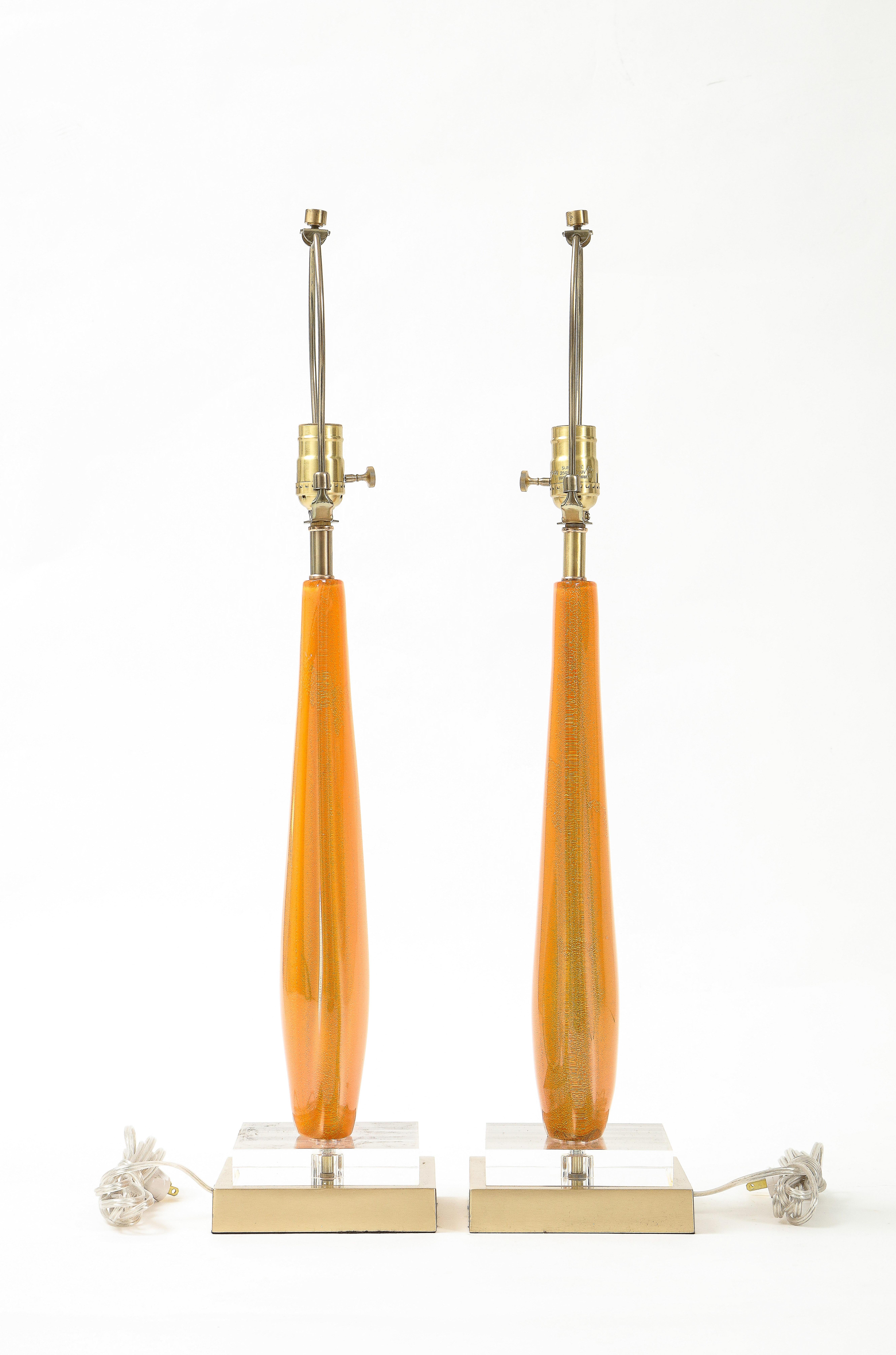 Mid-Century Modern Flavio Poli, Seguso Melon Color Murano Glass Lamps