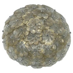 Antique Seguso, Mid-century Gold Murano glass flowers ceiling lamp. Italy 1940s