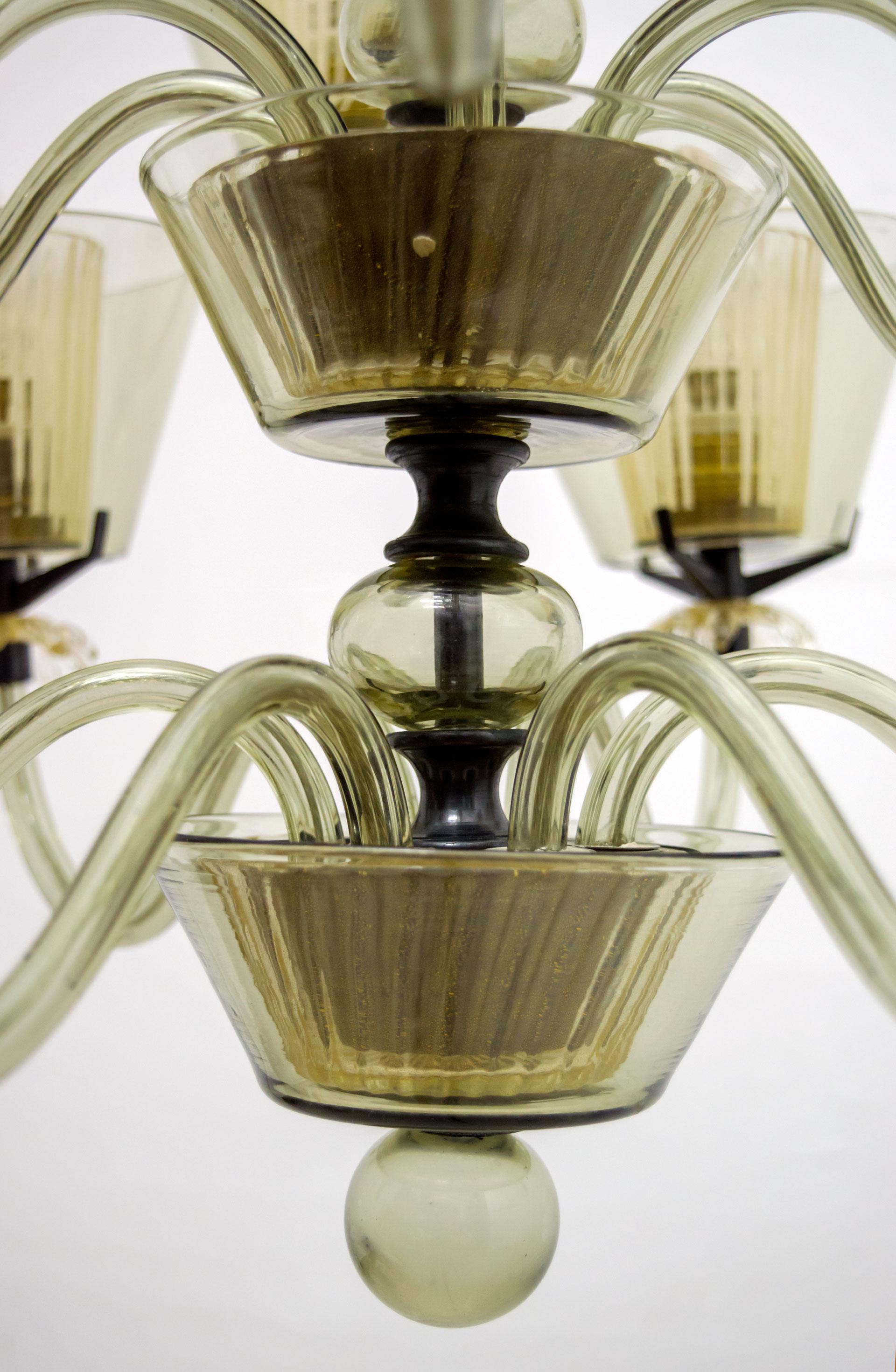 Seguso Midcentury Italian Gold Leaves Murano Glass 