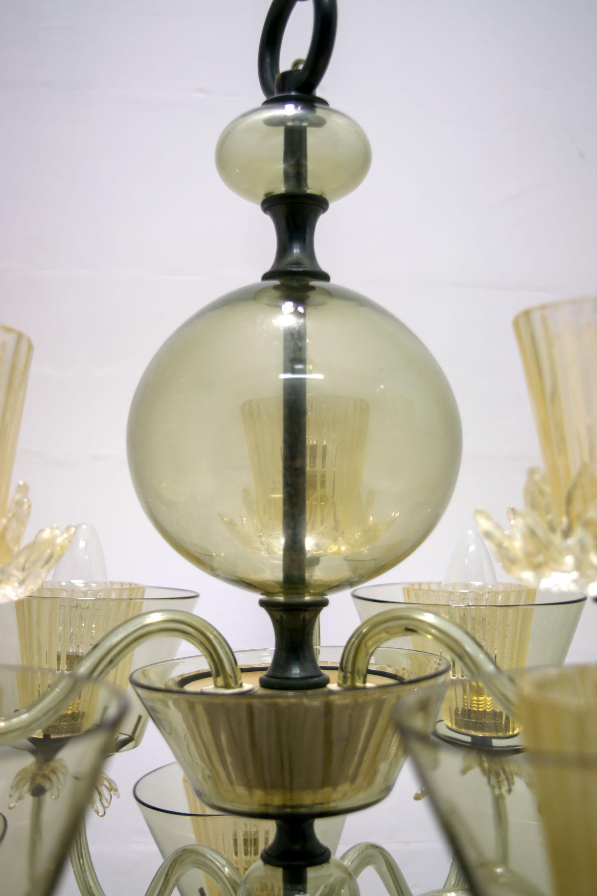 Seguso Midcentury Italian Gold Leaves Murano Glass 