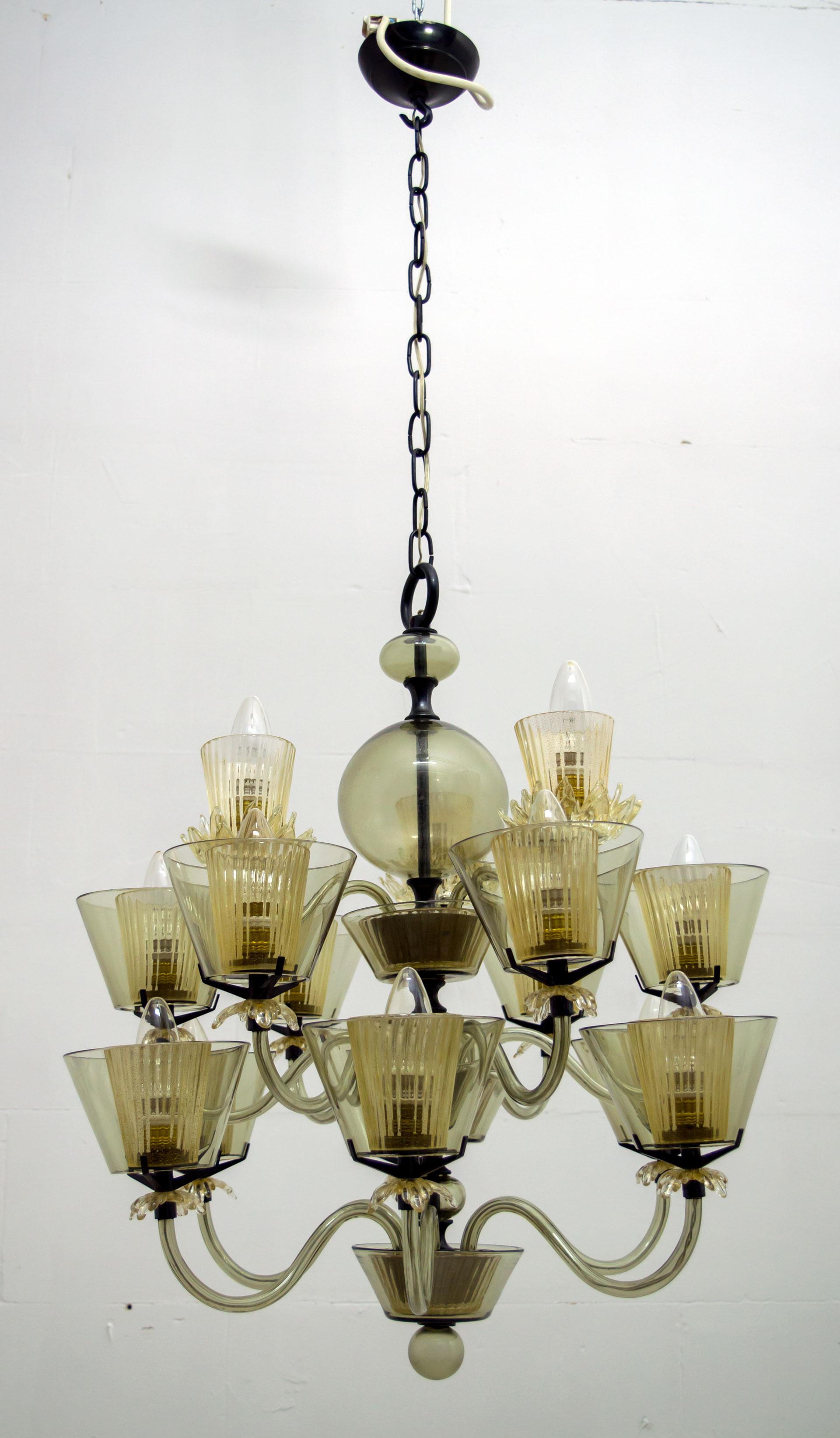 Mid-Century Modern Seguso Midcentury Italian Gold Leaves Murano Glass 