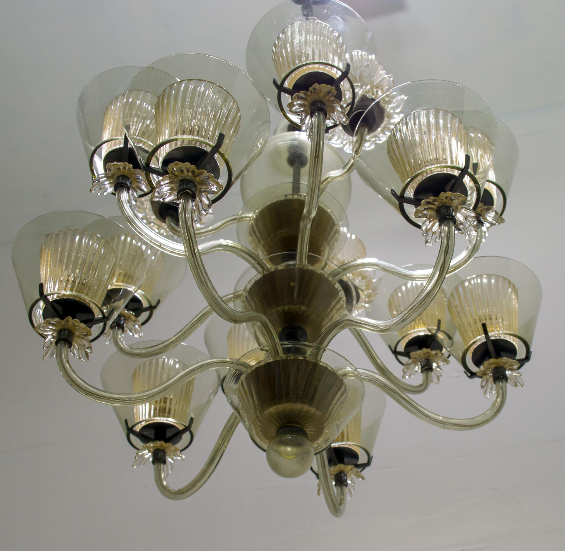 Seguso Midcentury Italian Gold Leaves Murano Glass 