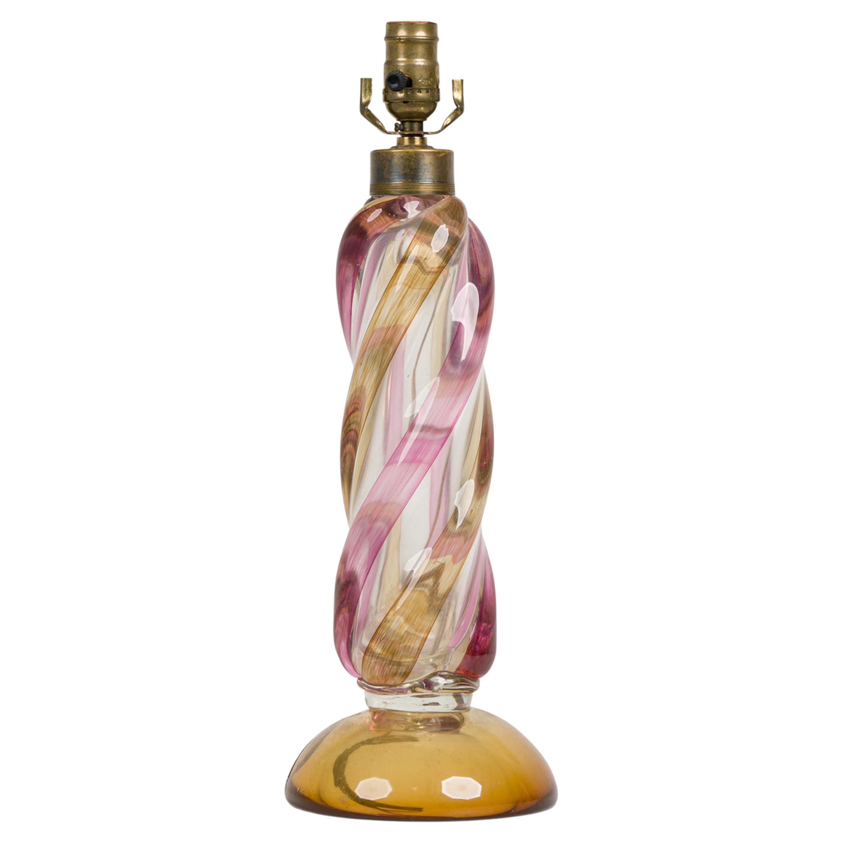 Lampada da tavolo Seguso in vetro soffiato a mano arancione e rosa del Medioevo italiano in vendita