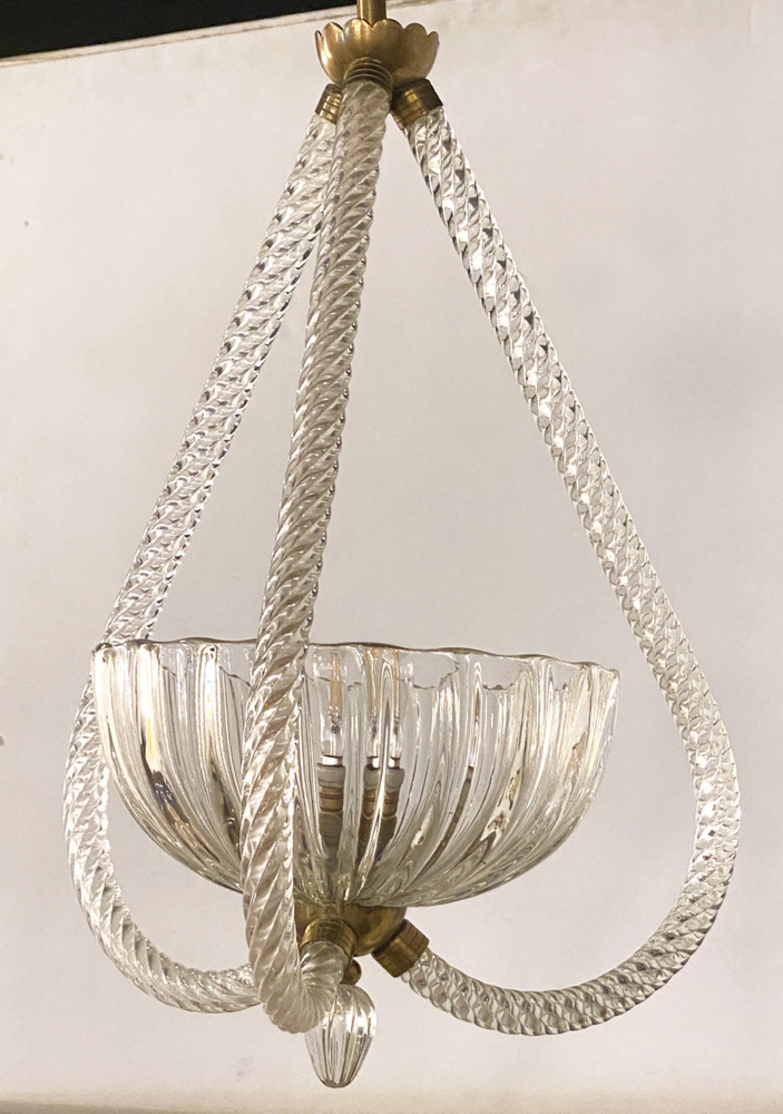 Seguso Midcentury Italian Modern Glass & Brass Chandelier For Sale 5