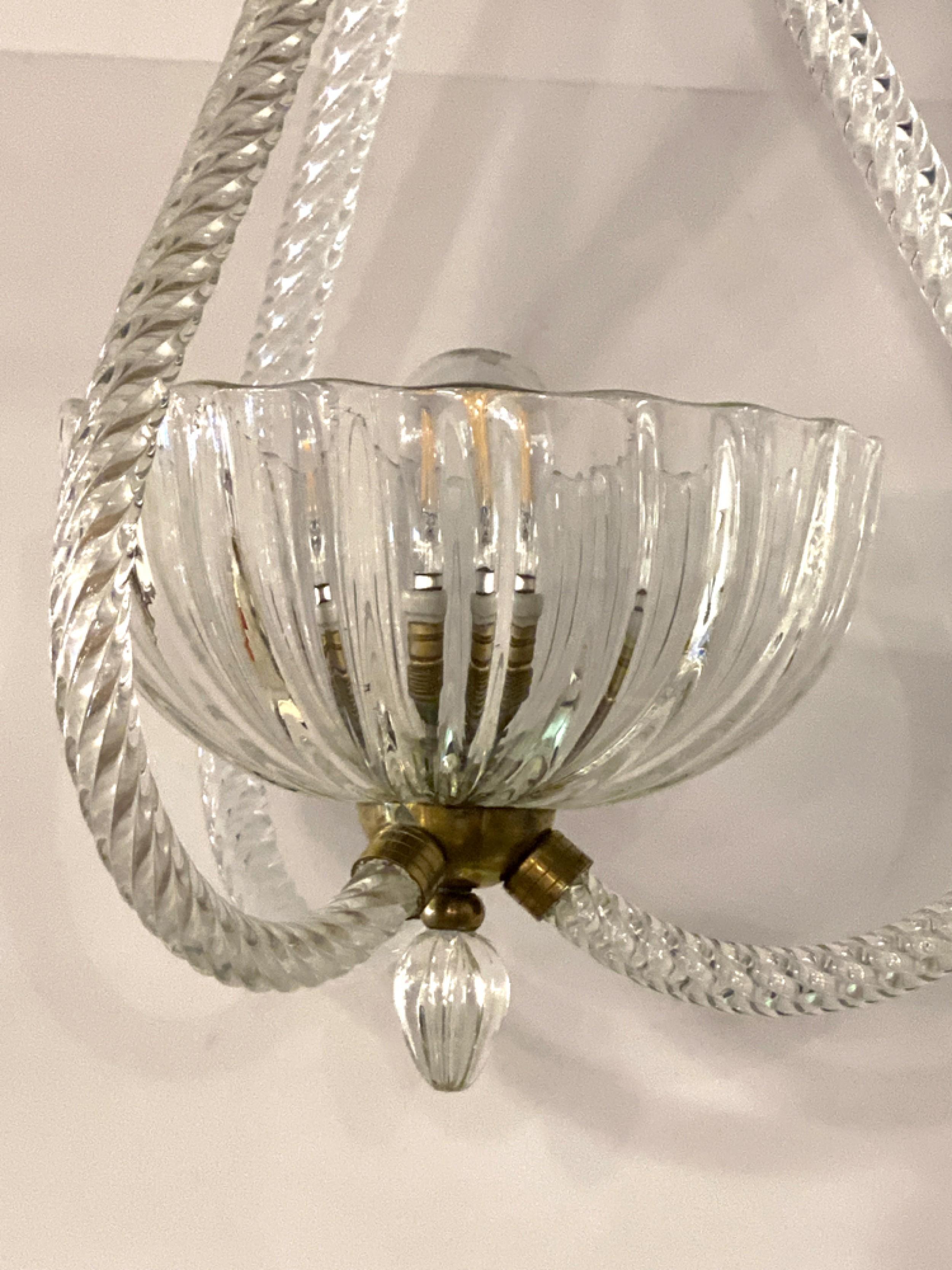 Seguso Midcentury Italian Modern Glass & Brass Chandelier For Sale 2