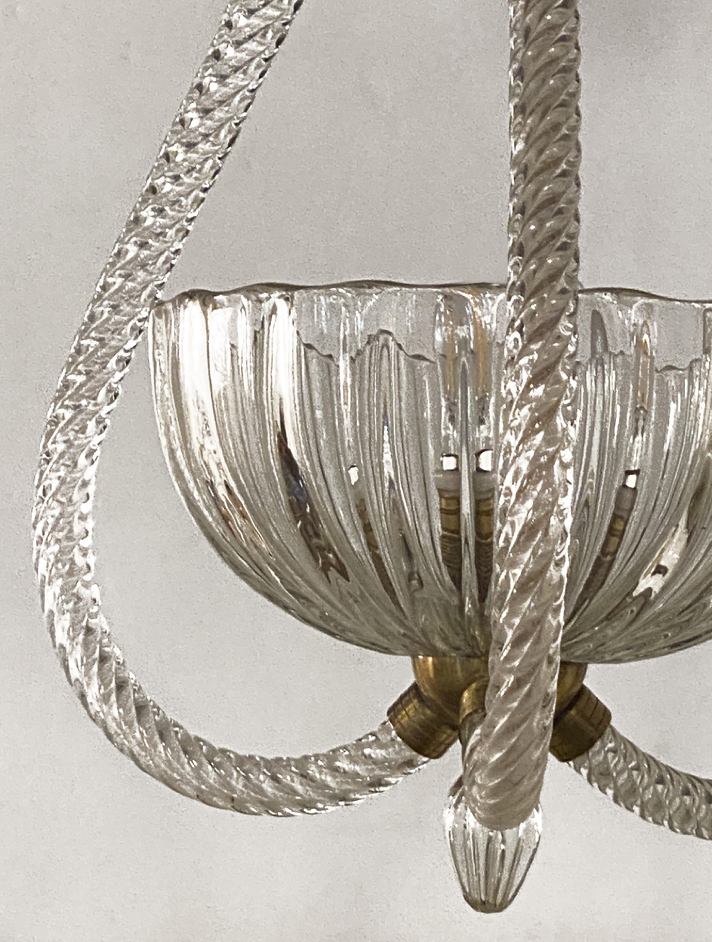 Seguso Midcentury Italian Modern Glass & Brass Chandelier For Sale 4