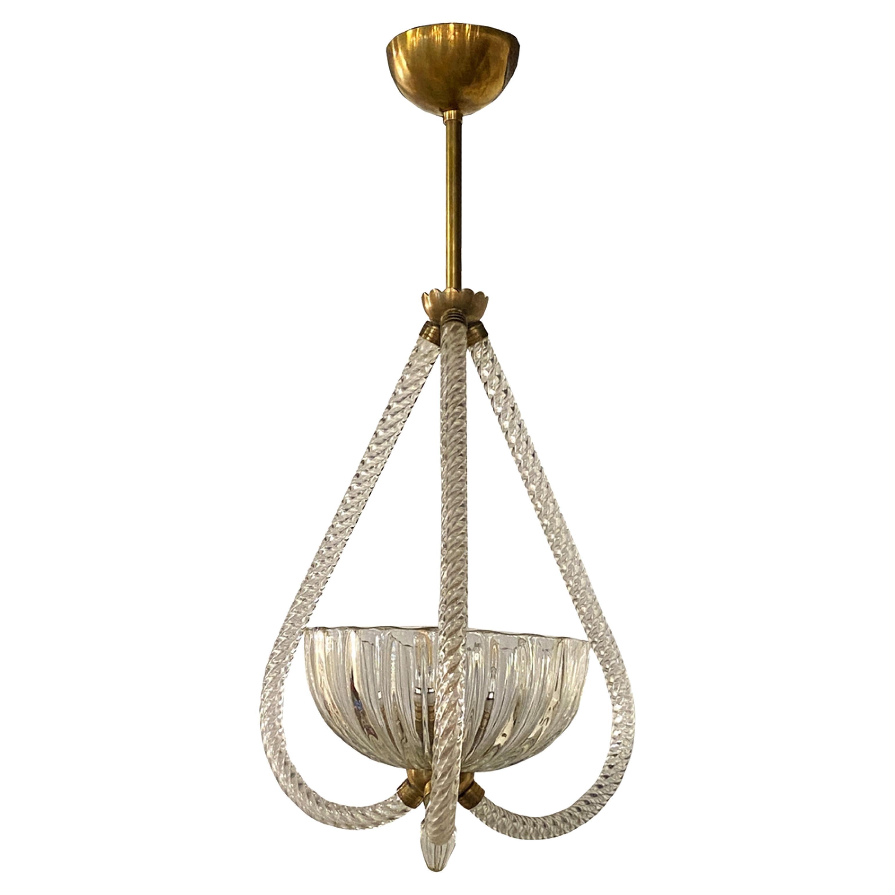 Seguso Midcentury Italian Modern Glass & Brass Chandelier