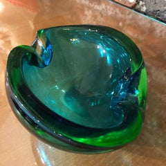 Seguso Mid-Century Modern Italian Green and Blue Murano Glass Ashtray, 1970