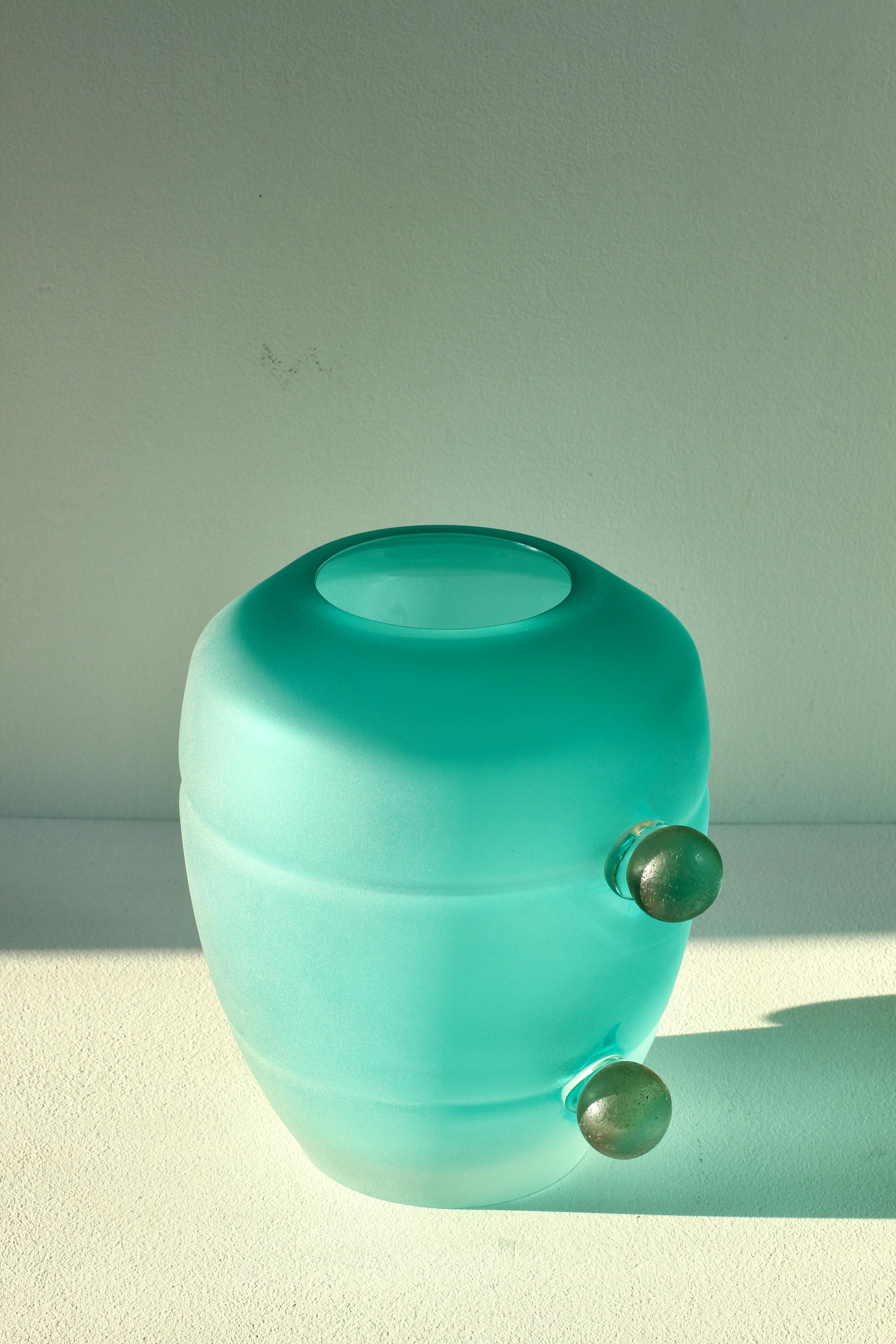 Seguso Moderno de mediados de siglo Gran jarrón de cristal de Murano verde italiano texturado Años 80 en venta 4