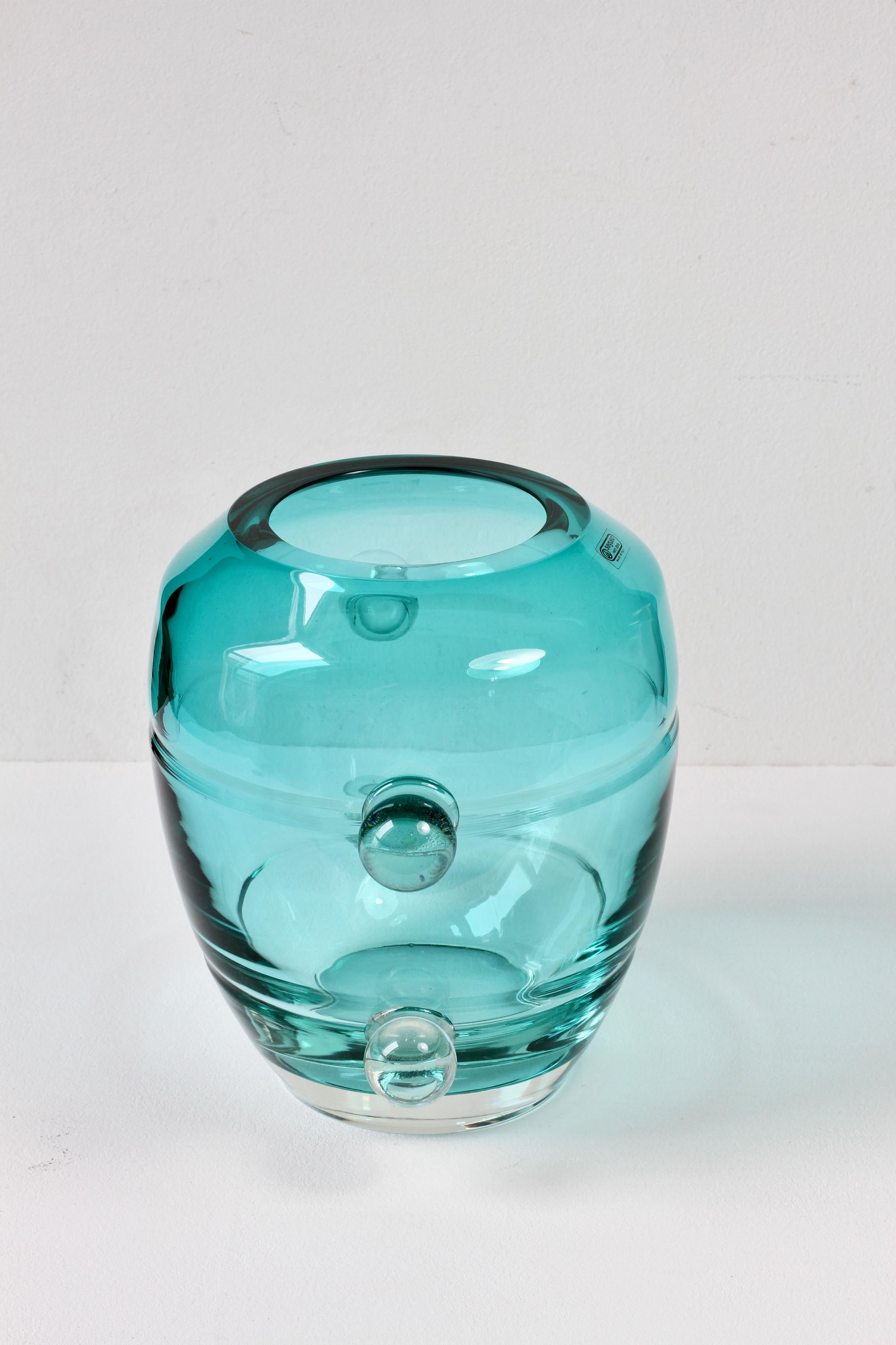 Seguso Moderno de mediados de siglo Gran jarrón de cristal de Murano verde italiano texturado Años 80 en venta 5