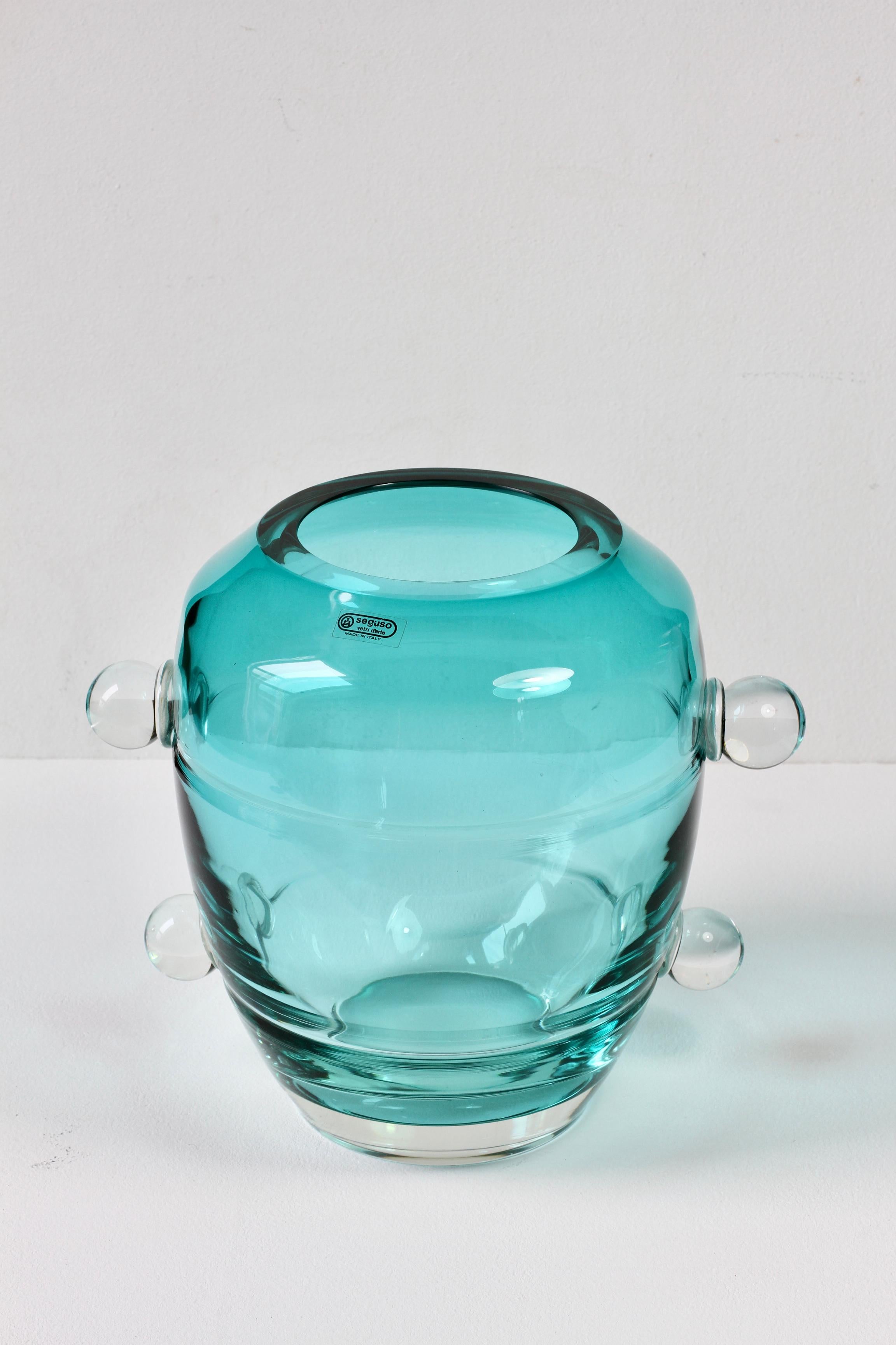 Seguso Moderno de mediados de siglo Gran jarrón de cristal de Murano verde italiano texturado Años 80 en venta 7