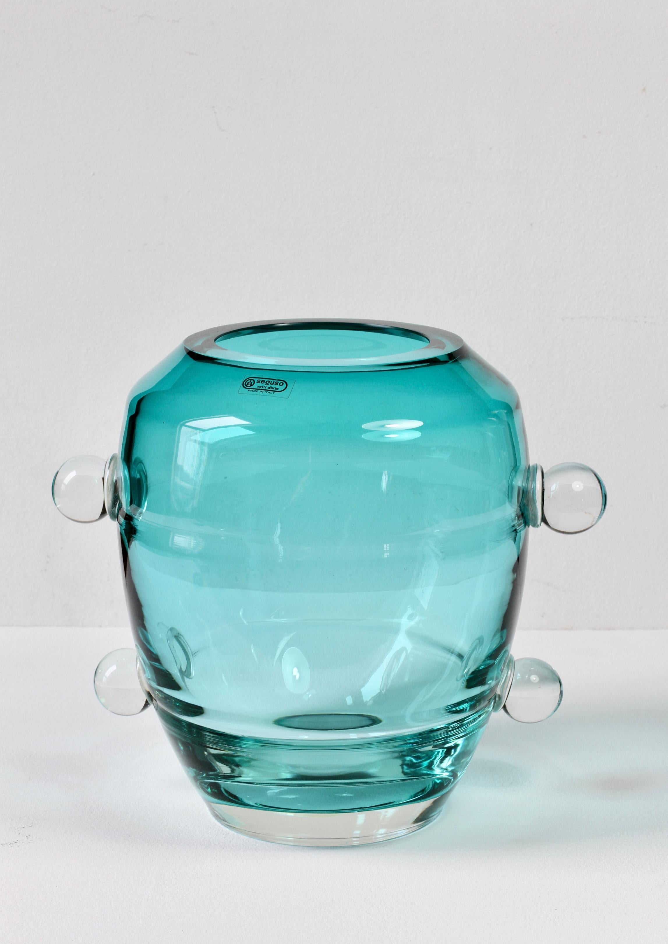 Seguso Moderno de mediados de siglo Gran jarrón de cristal de Murano verde italiano texturado Años 80 en venta 8