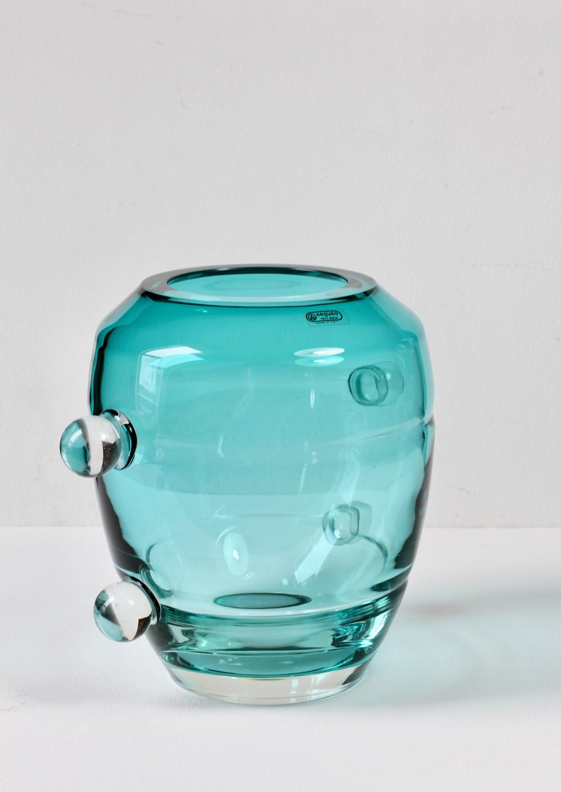 Seguso Moderno de mediados de siglo Gran jarrón de cristal de Murano verde italiano texturado Años 80 en venta 9