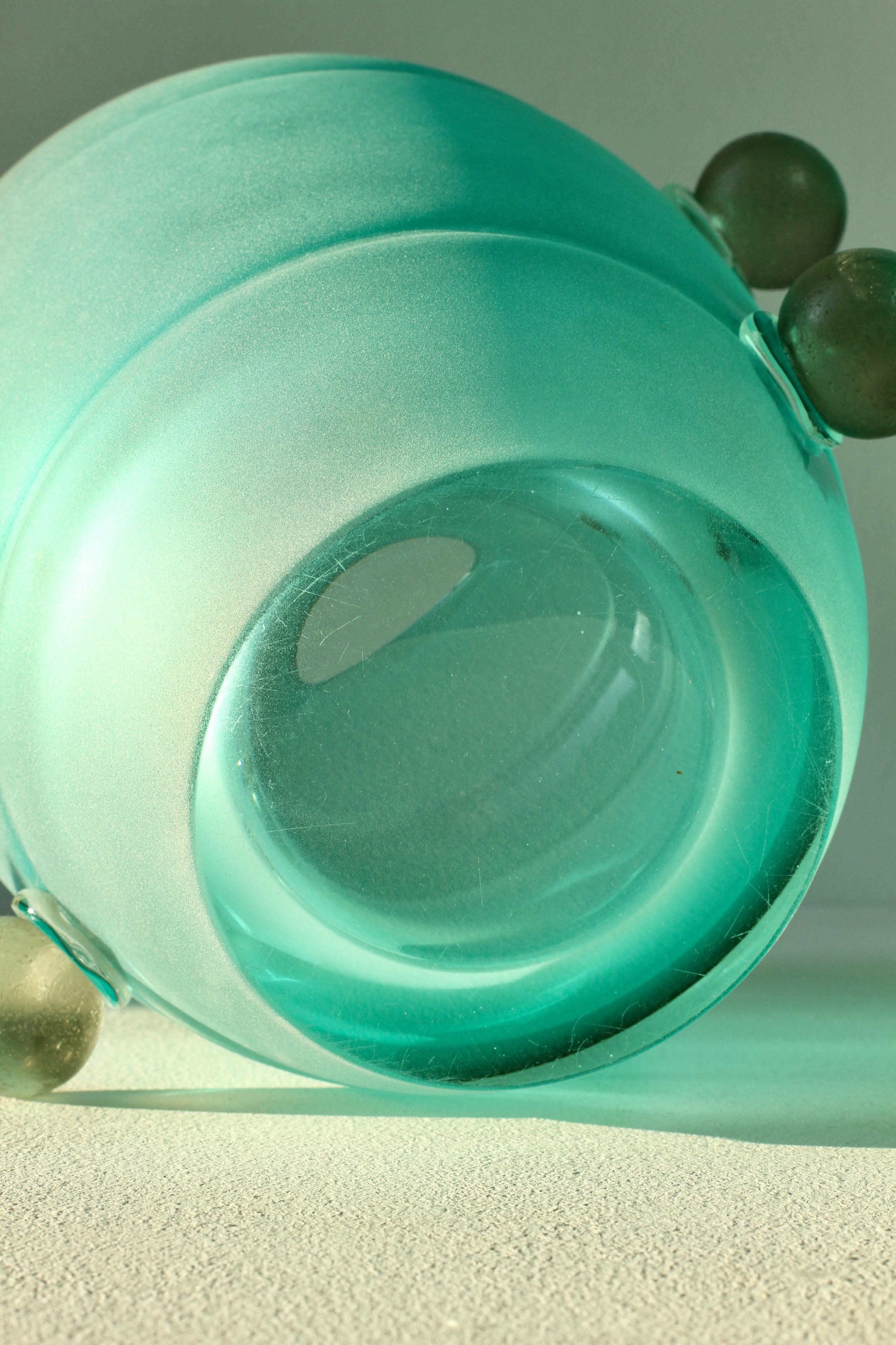 Seguso Mid-Century Modern Large Textured Italian Green Murano Glass Vase 1980s For Sale 14