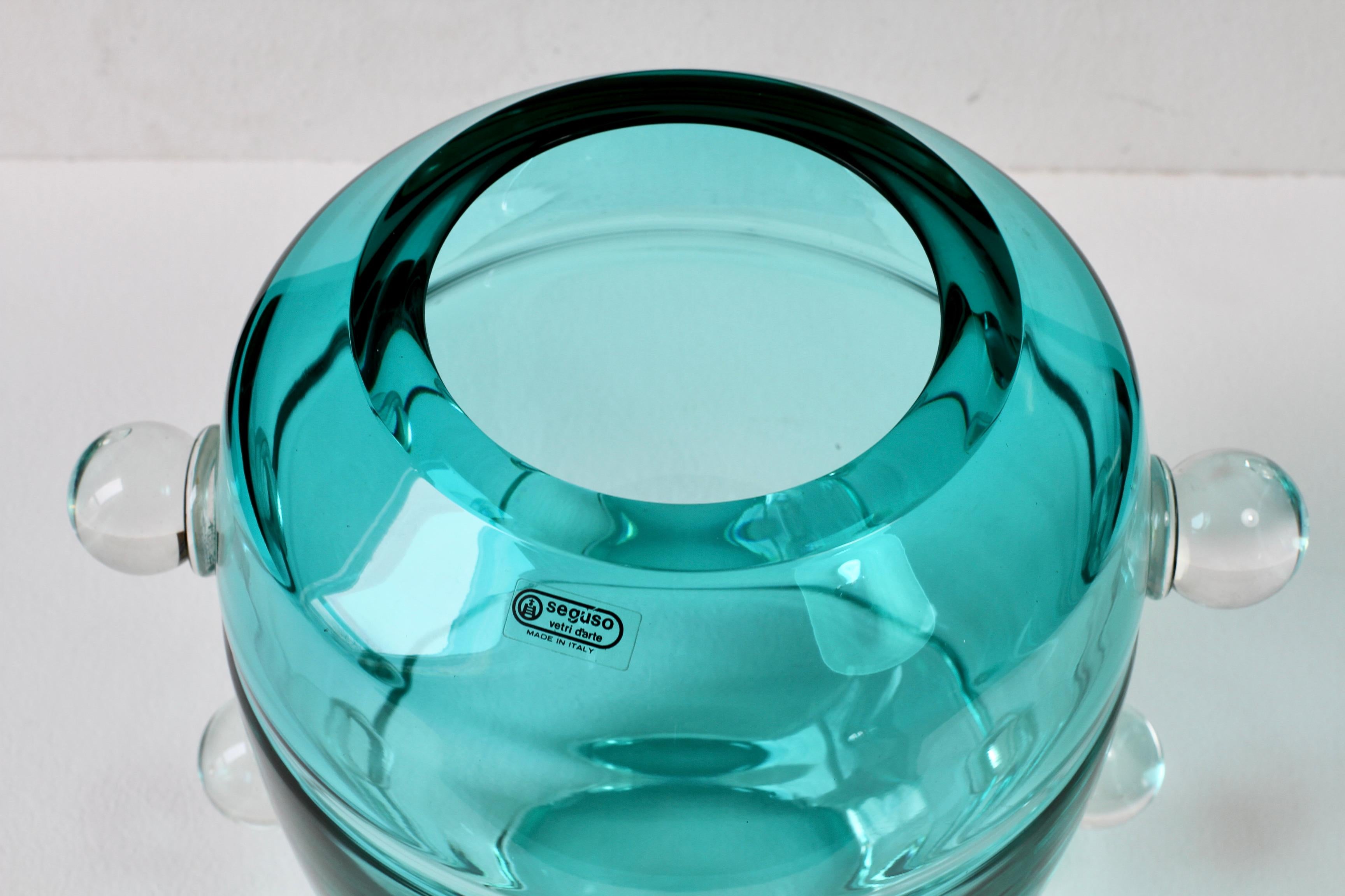 Seguso Moderno de mediados de siglo Gran jarrón de cristal de Murano verde italiano texturado Años 80 Italiano en venta