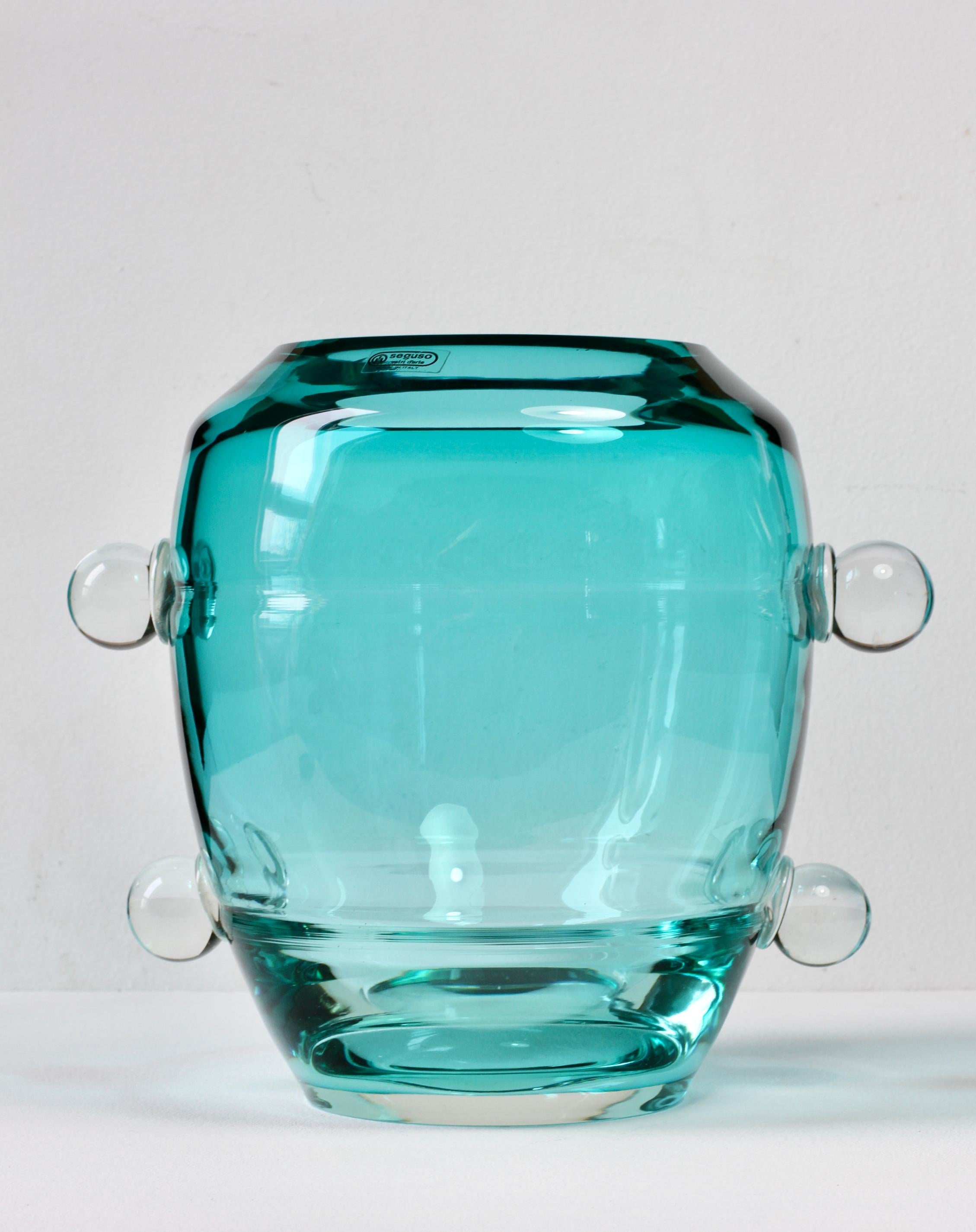 20th Century Seguso Mid-Century Modern Large Textured Italian Green Murano Glass Vase 1980s For Sale
