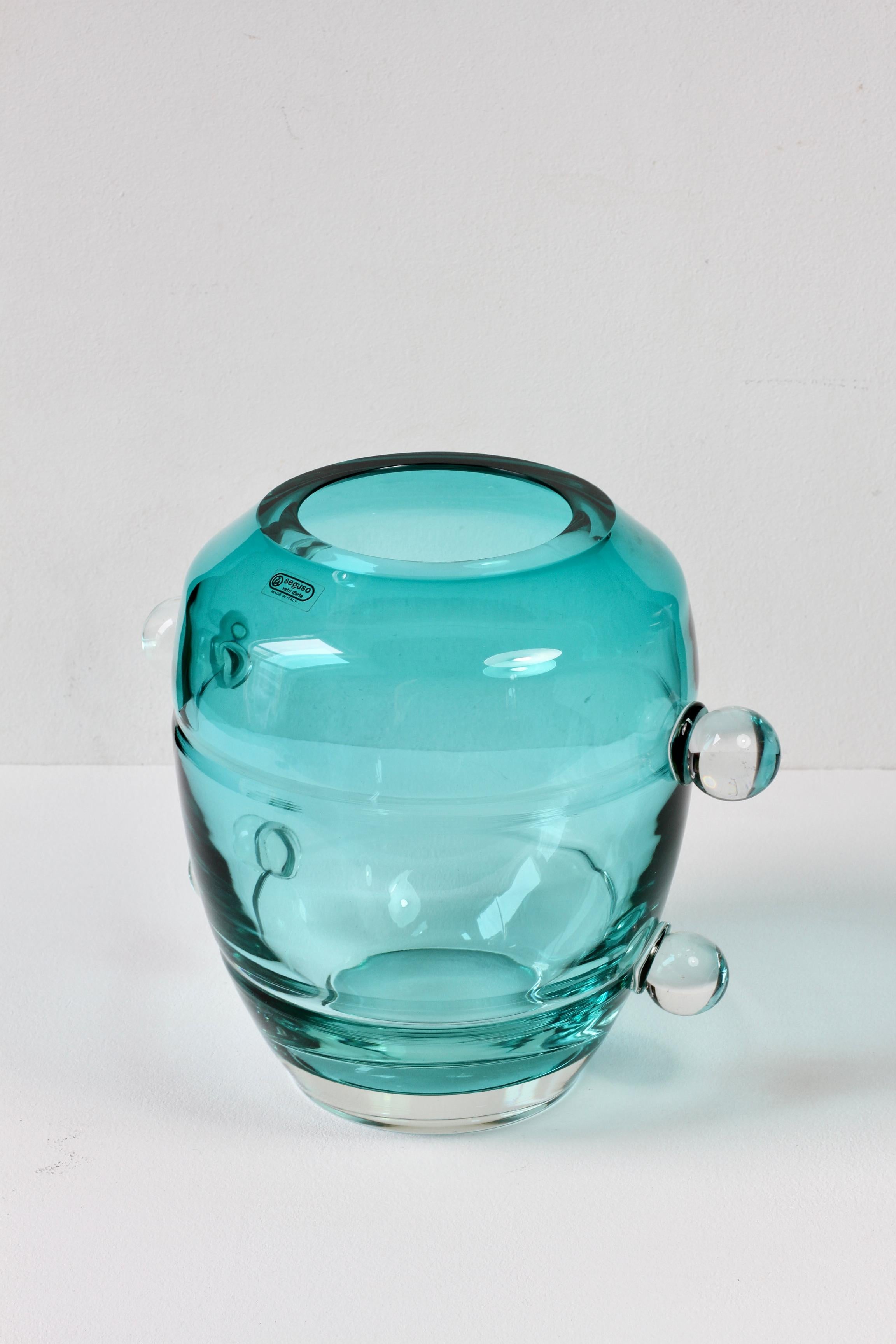 Seguso Mid-Century Modern Large Textured Italian Green Murano Glass Vase 1980s For Sale 1