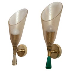 Vintage Seguso Mid-Century Modern Pair of  Glass Sconces, Italy Murano, 1950s