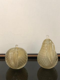 Seguso Midcentury Murano Gold Bullicante Apple and Pear Bookends