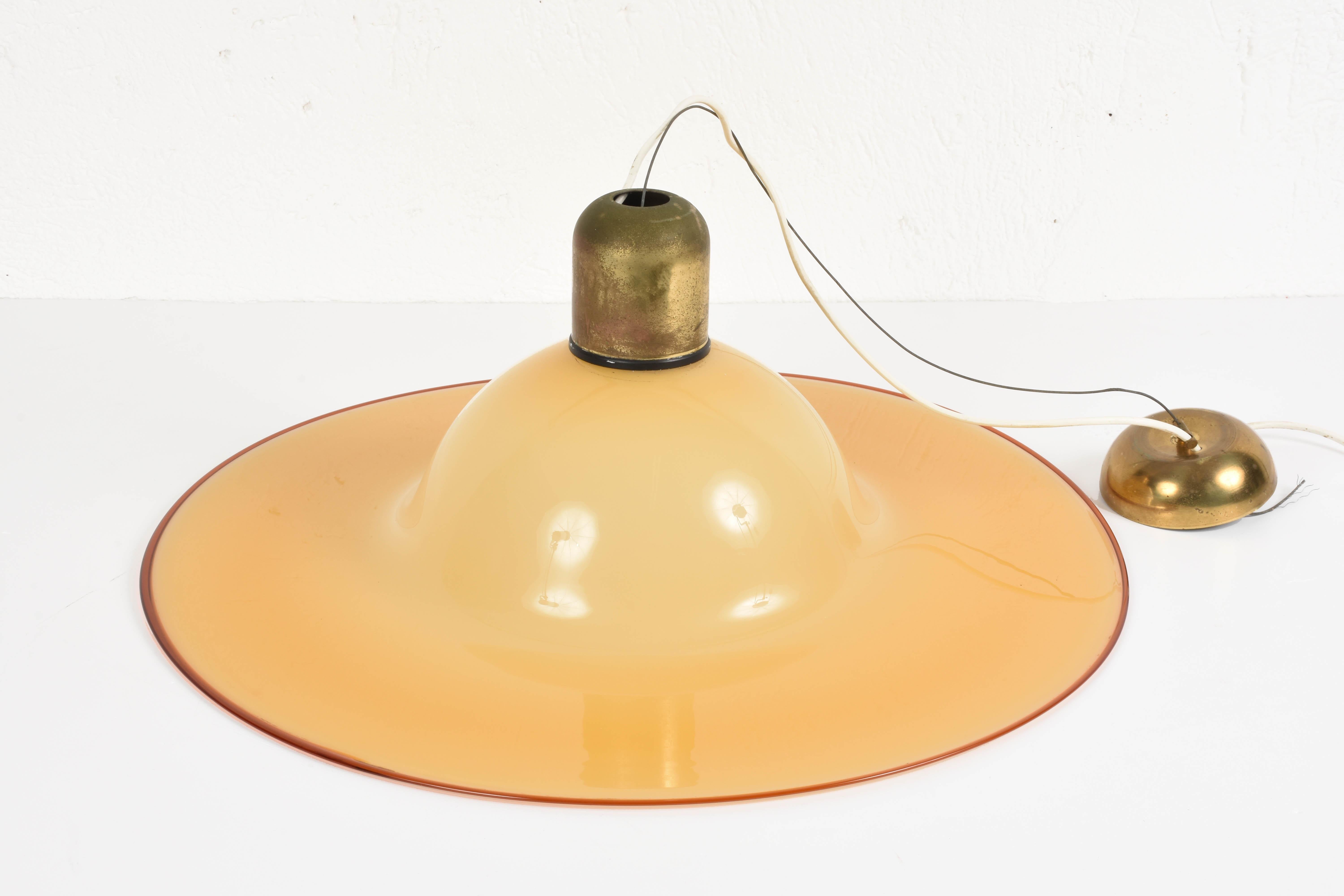 20th Century Seguso Midcentury Amber Murano Glass and Brass Italian Chandelier, 1960s