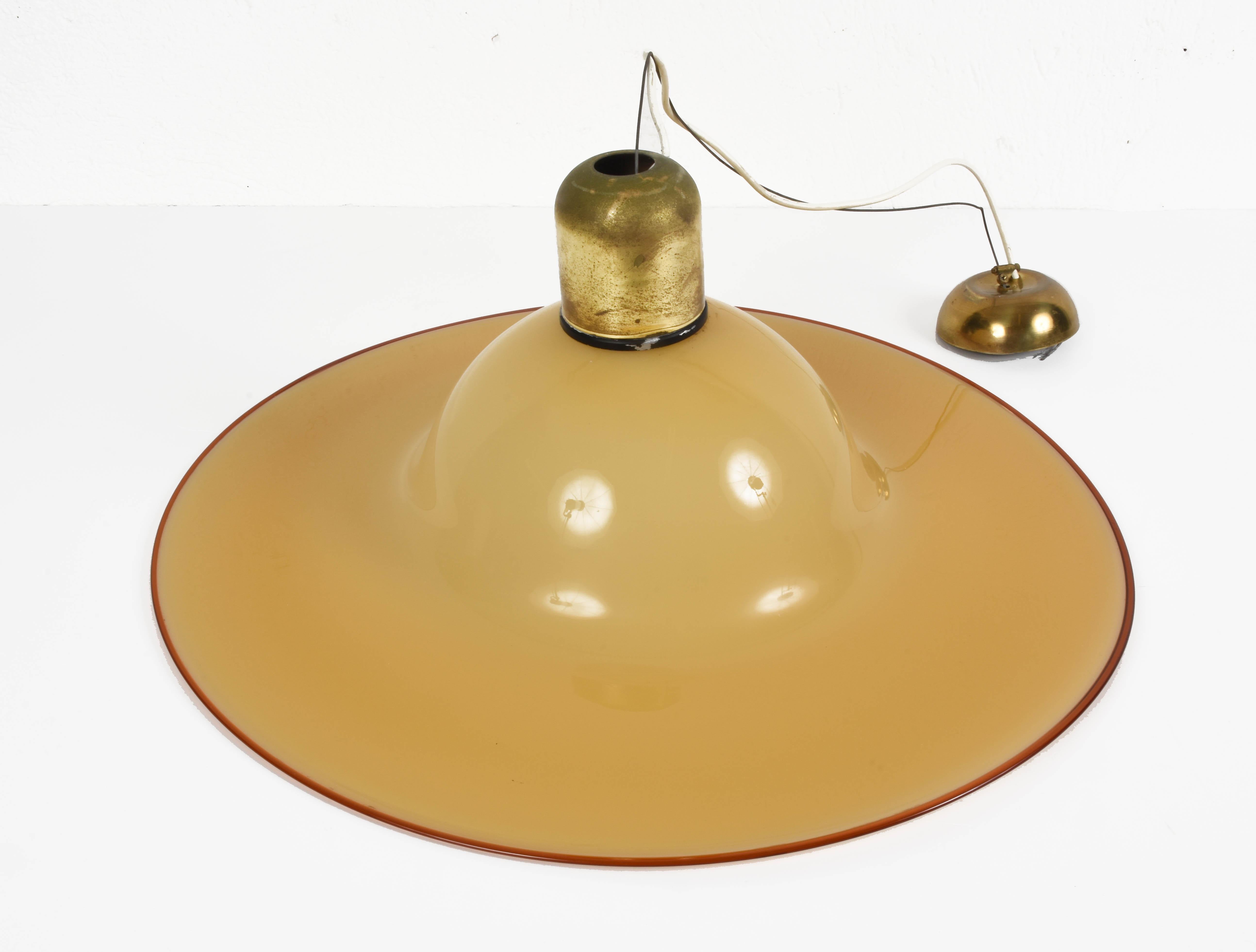 Metal Seguso Midcentury Amber Murano Glass and Brass Italian Chandelier, 1960s