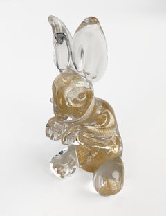 Seguso Midcentury Murano Glass Italian Rabbit Sculpture with Golden Dots, 1960s