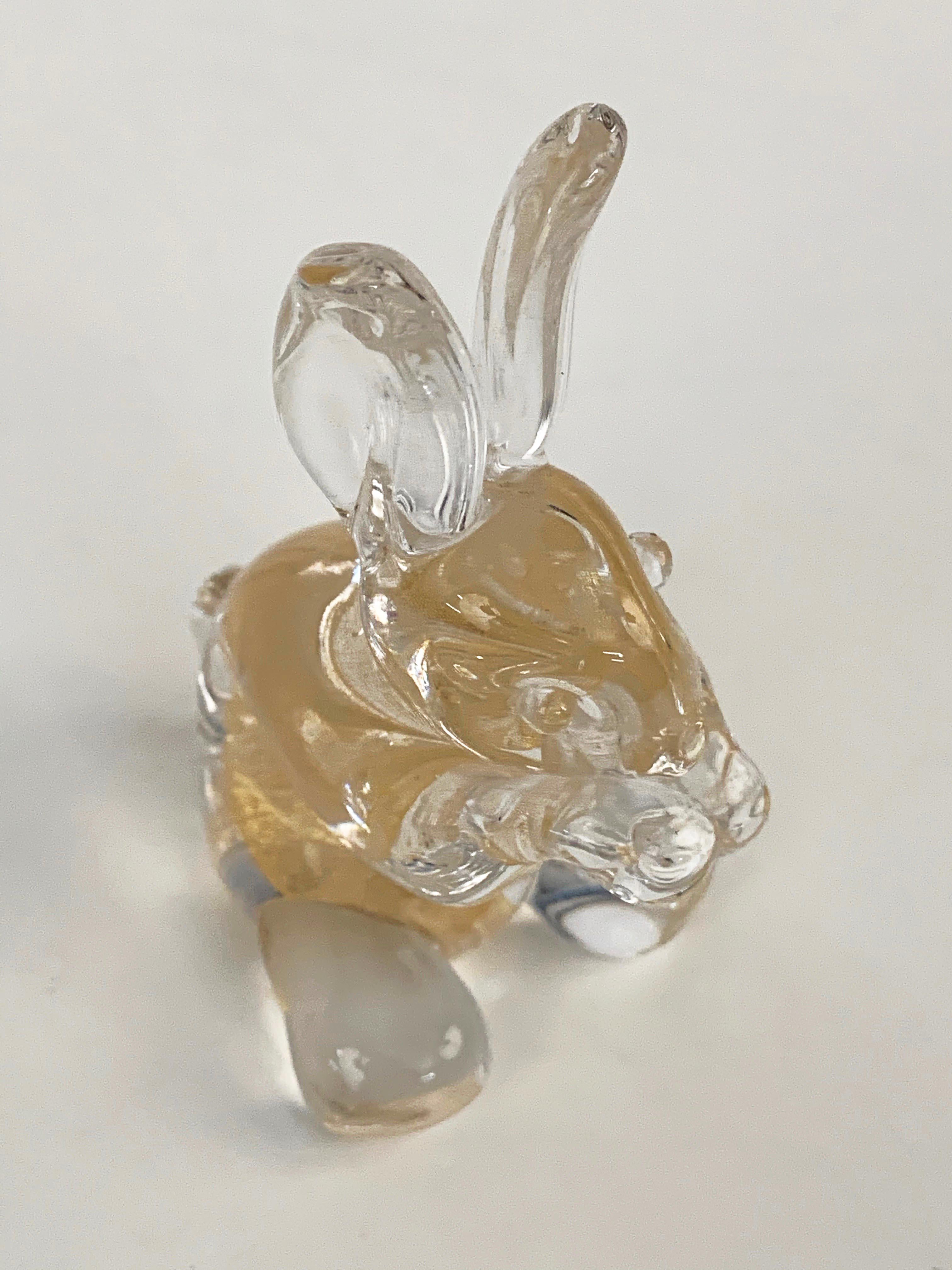 20th Century Seguso Midcentury Murano Glass Italian Rabbit Sculpture with Golden Dots, 1960s For Sale
