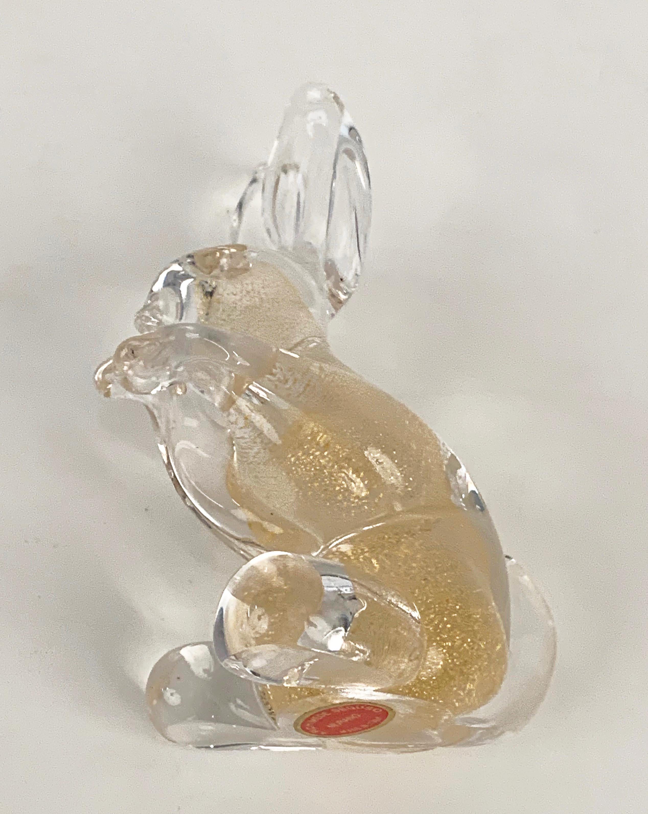 Seguso Midcentury Murano Glass Italian Rabbit Sculpture with Golden Dots, 1960s For Sale 1