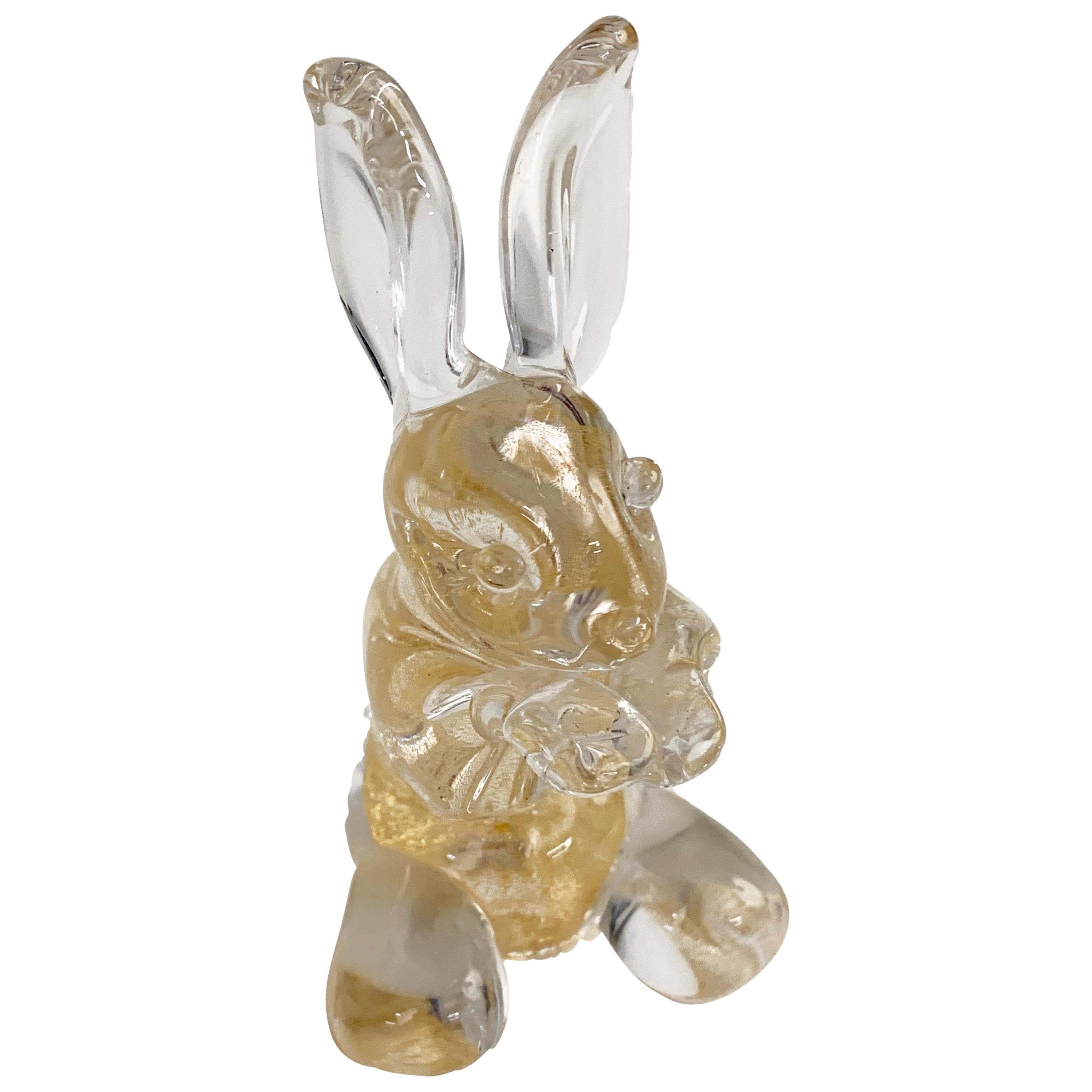 Seguso Midcentury Murano Glass Italian Rabbit Sculpture with Golden Dots, 1960s For Sale