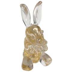 Seguso Midcentury Murano Glass Italian Rabbit Sculpture with Golden Dots, 1960s