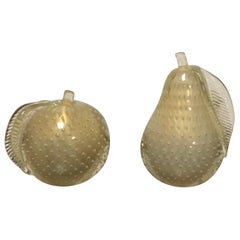 Seguso Midcentury Murano Gold Bullicante Apple and Pear Bookends
