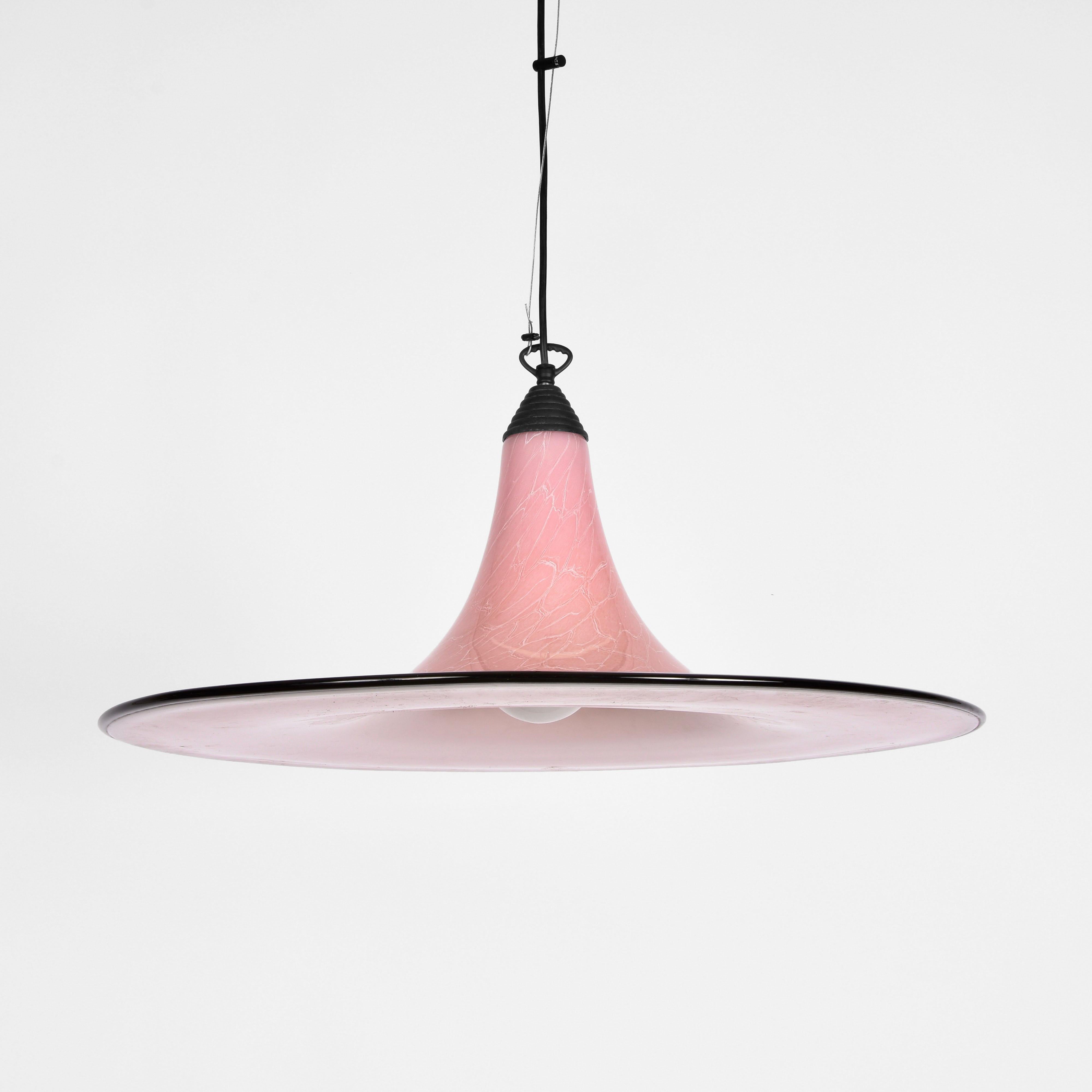 Seguso Midcentury Pink and Black Murano Glass Marble Effect Chandelier, 1970s For Sale 3