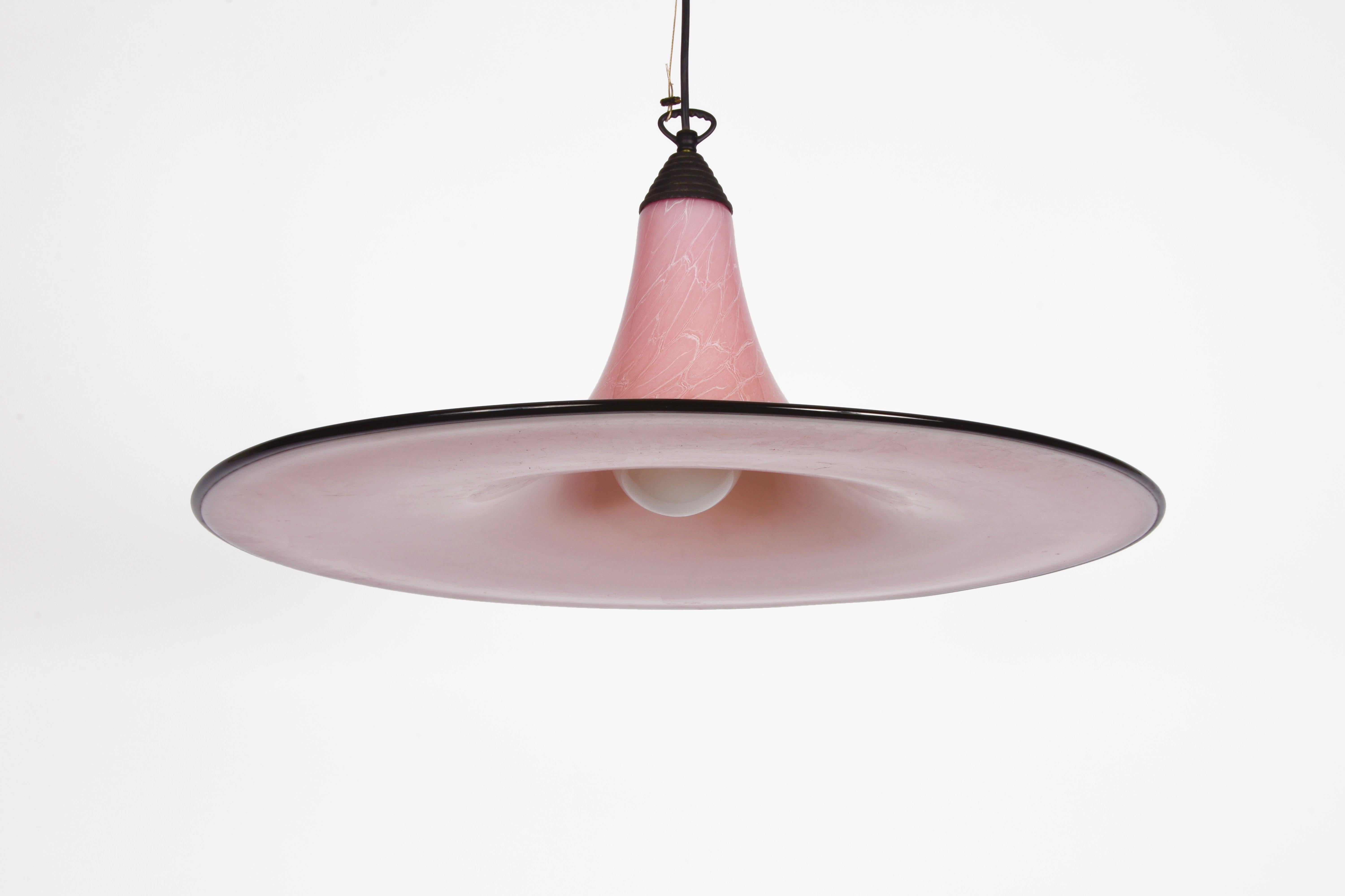 Seguso Midcentury Pink and Black Murano Glass Marble Effect Chandelier, 1970s For Sale 4