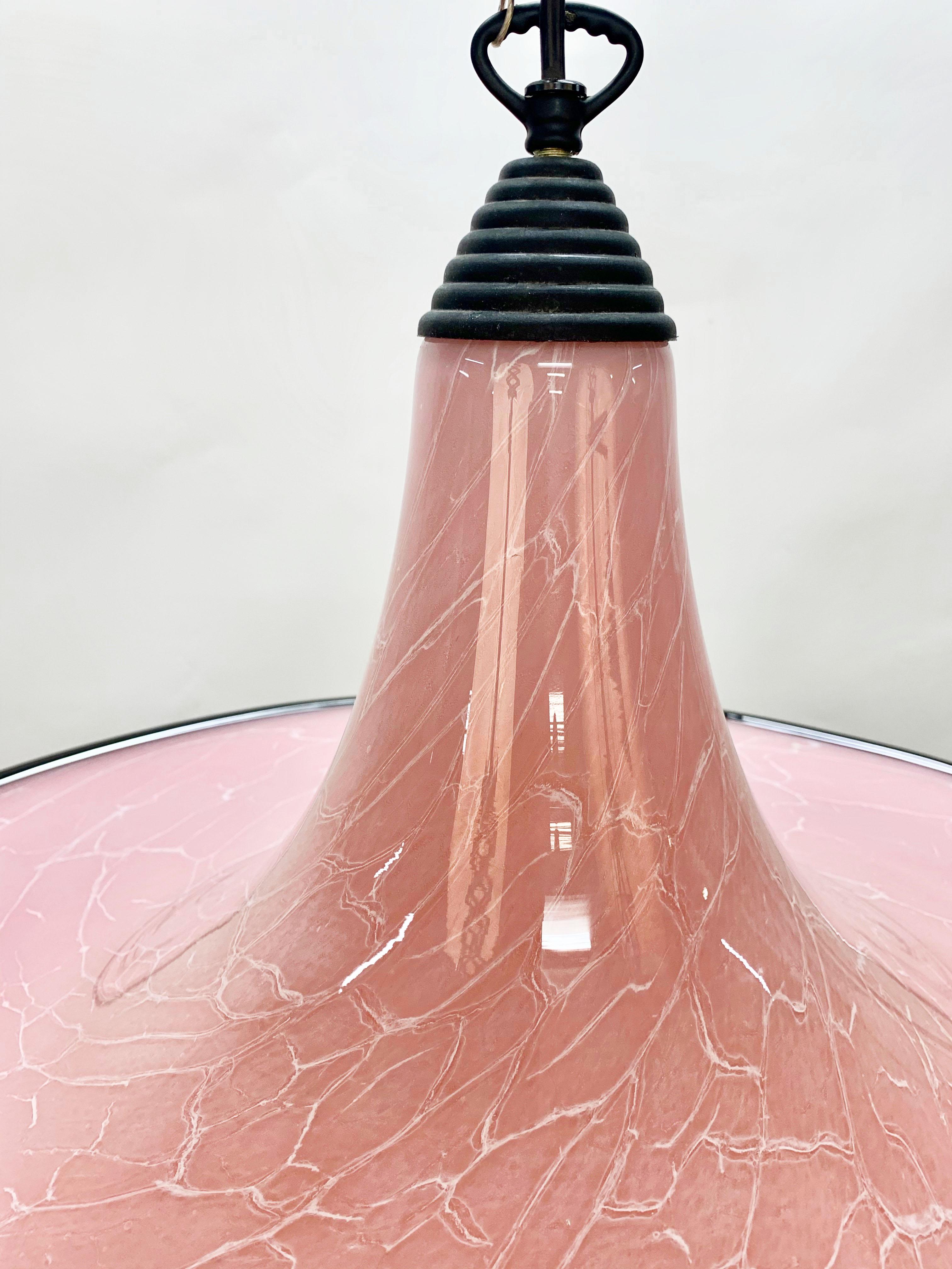 Seguso Midcentury Pink and Black Murano Glass Marble Effect Chandelier, 1970s For Sale 10