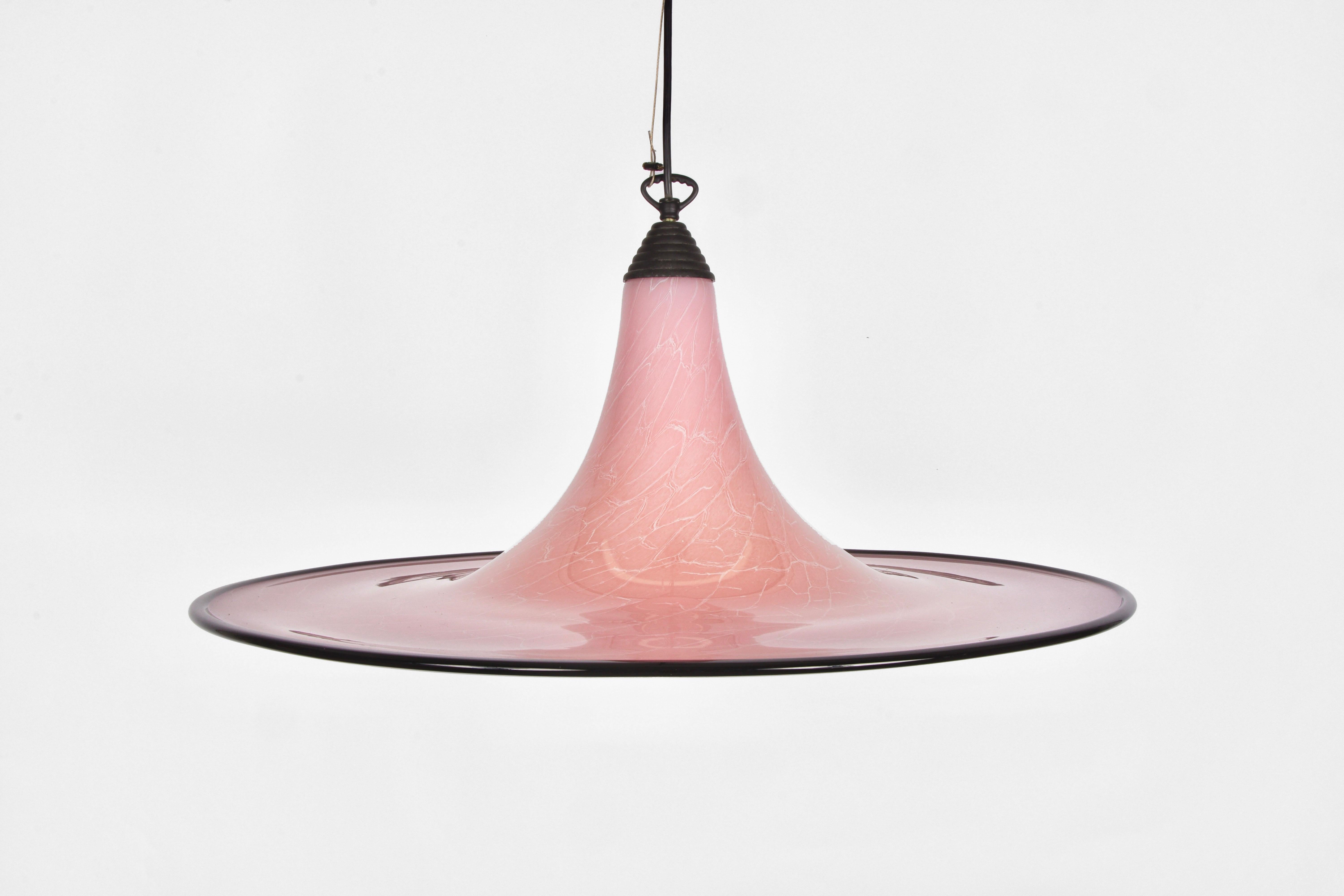 Italian Seguso Midcentury Pink and Black Murano Glass Marble Effect Chandelier, 1970s For Sale