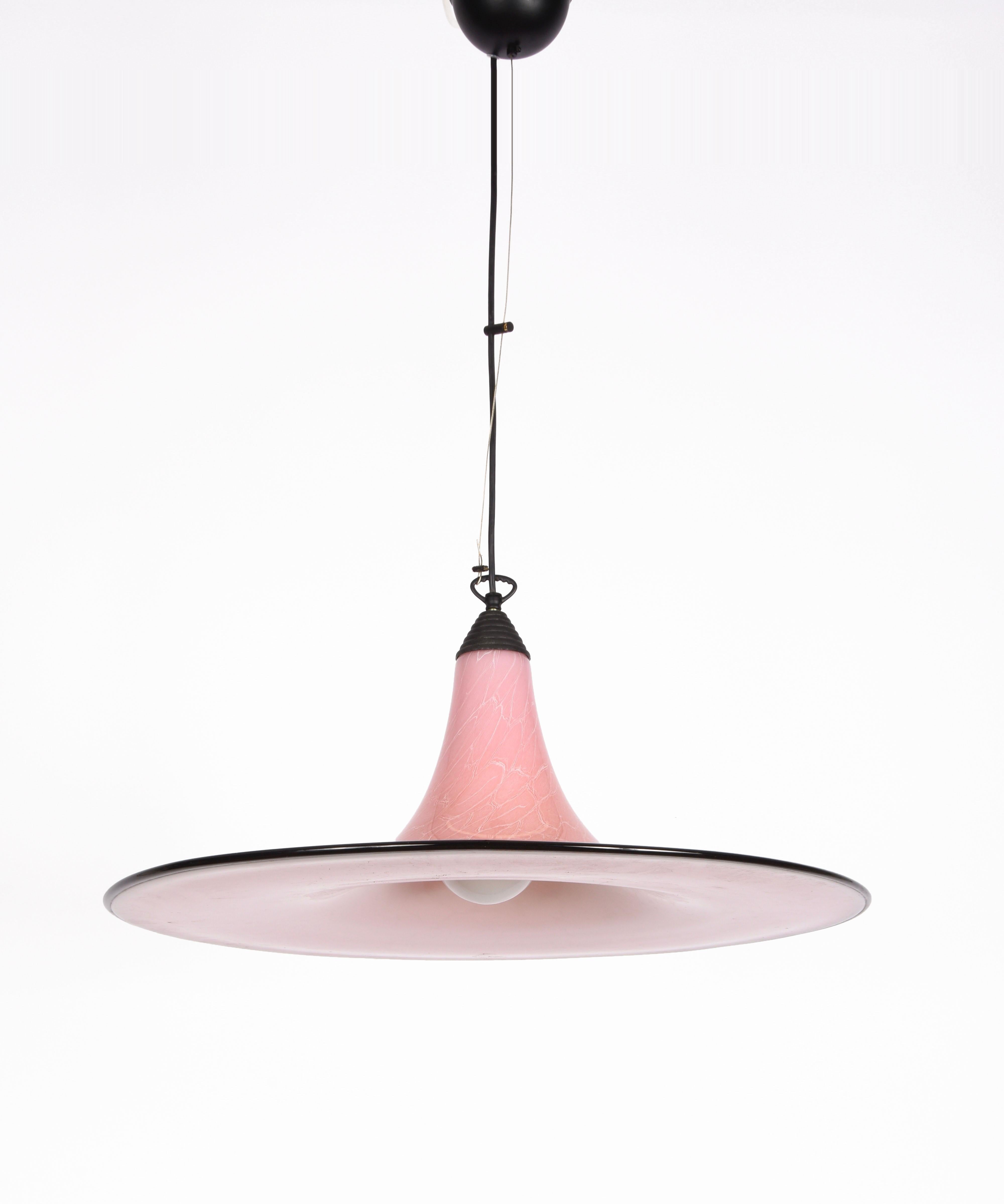 Seguso Midcentury Pink and Black Murano Glass Marble Effect Chandelier, 1970s For Sale 1