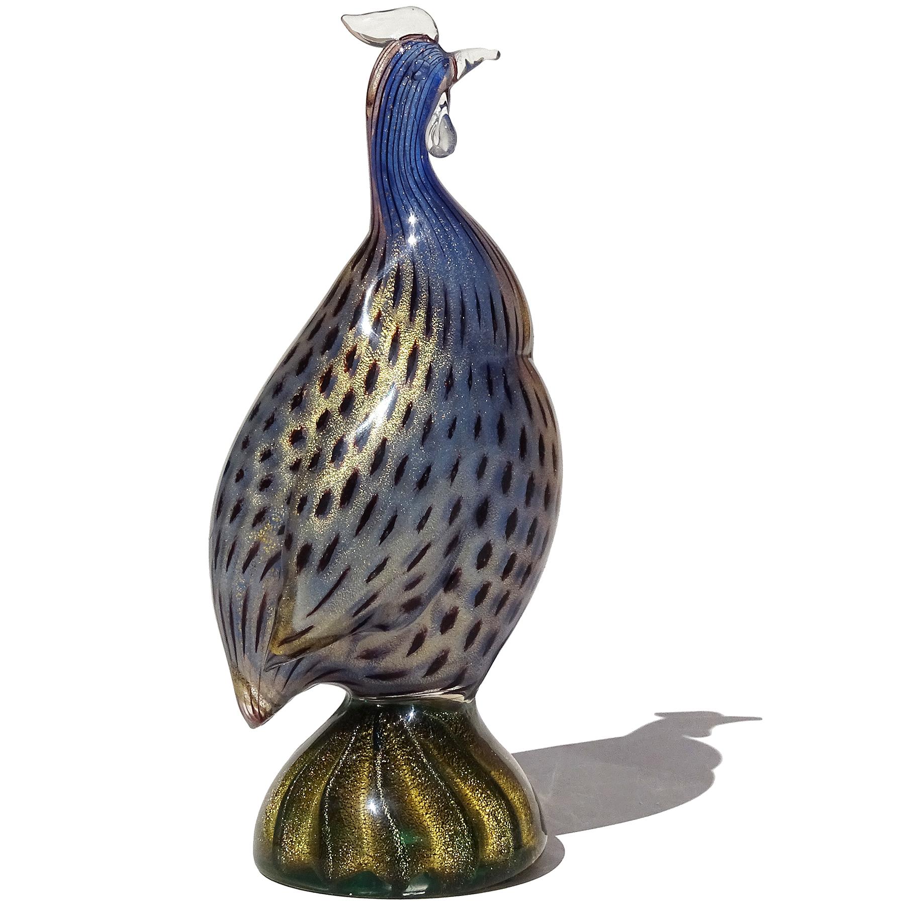 Mid-Century Modern Seguso Murano 1950s Blue Gold Flecks Italian Art Glass Guinea Bird Sculpture