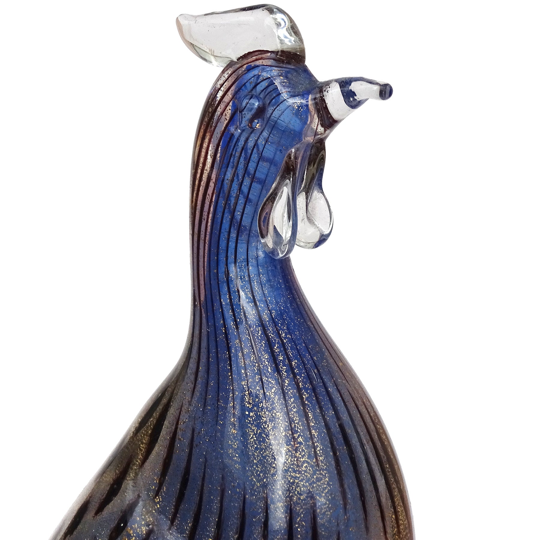 Hand-Crafted Seguso Murano 1950s Blue Gold Flecks Italian Art Glass Guinea Bird Sculpture