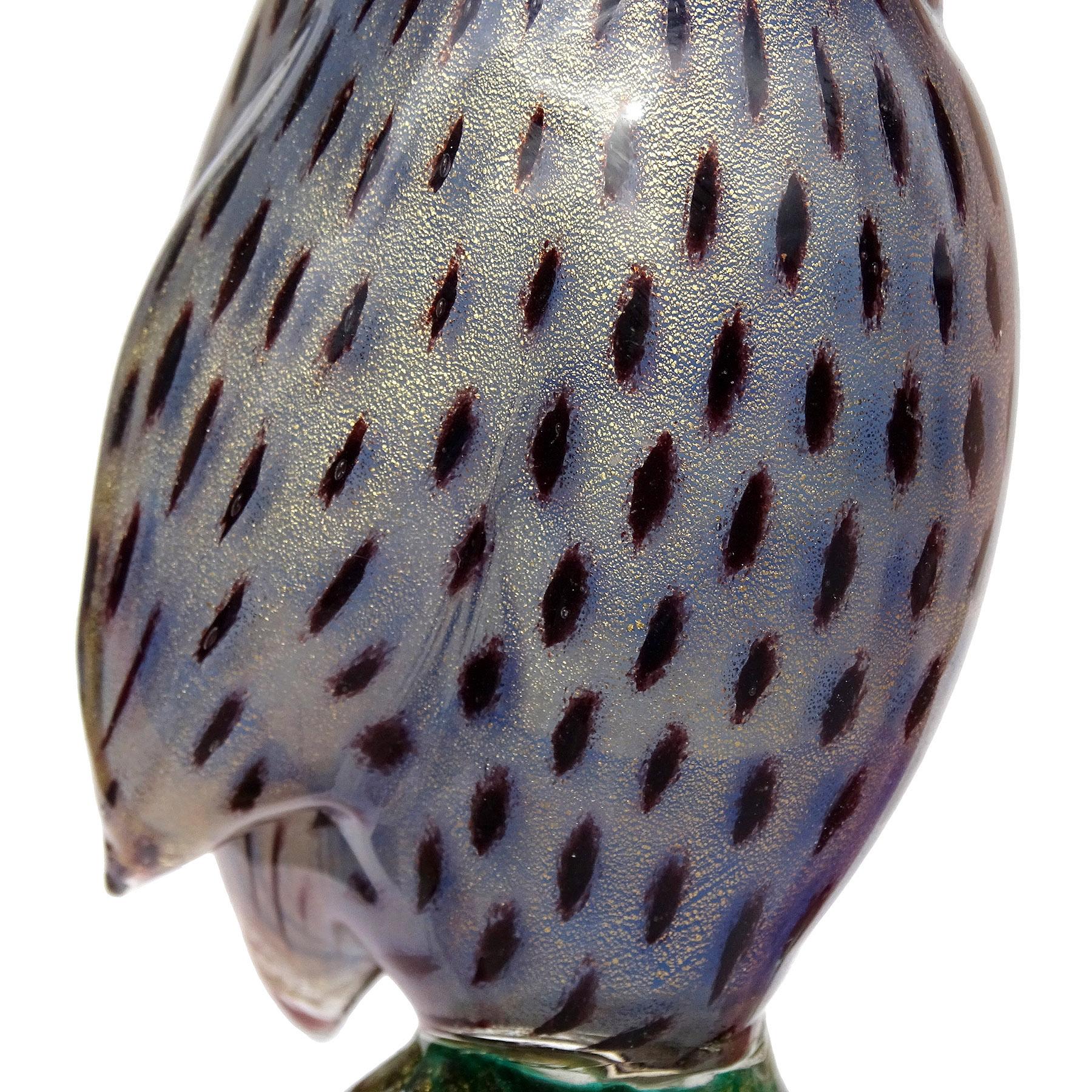 20th Century Seguso Murano 1950s Blue Gold Flecks Italian Art Glass Guinea Bird Sculpture