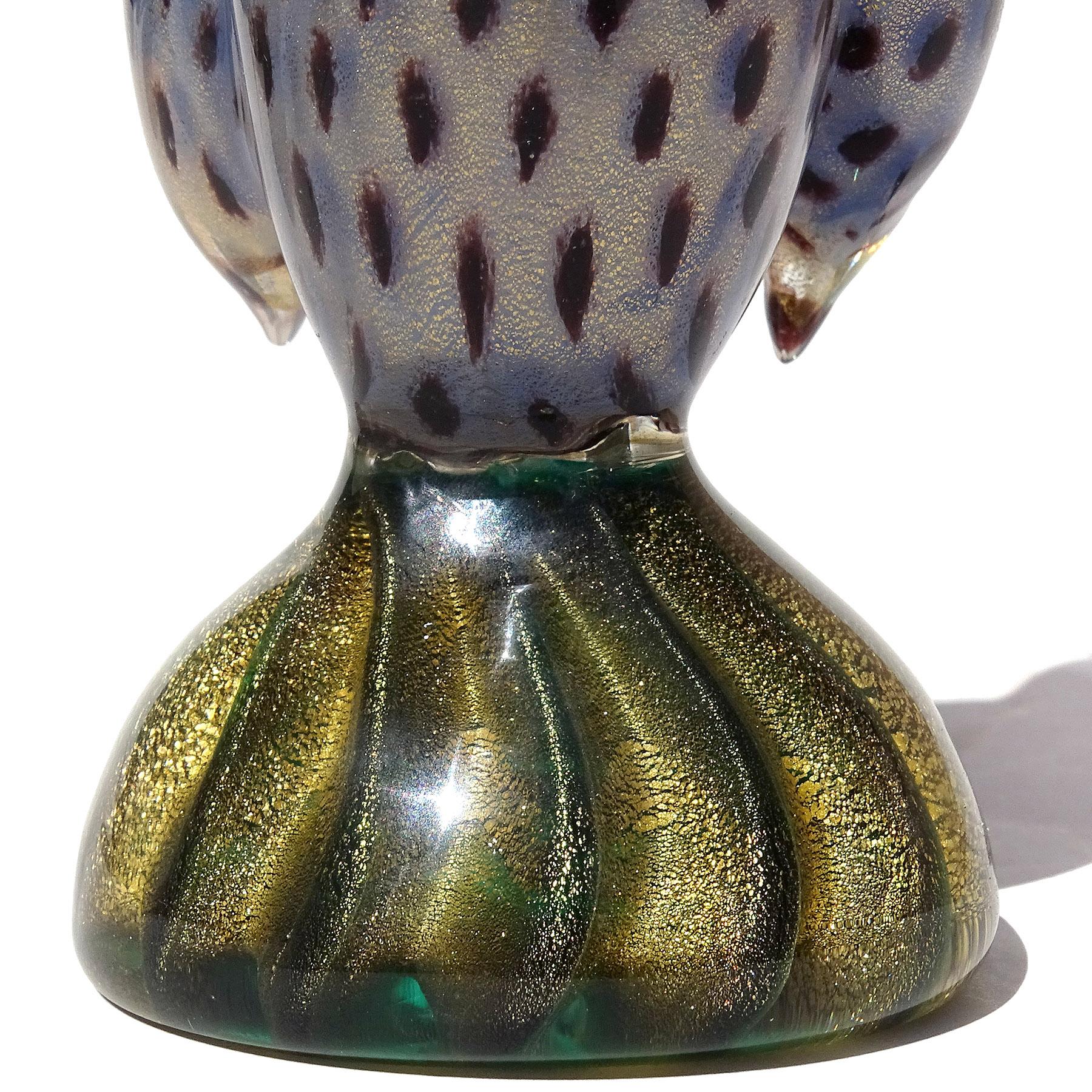 Seguso Murano 1950s Blue Gold Flecks Italian Art Glass Guinea Bird Sculpture 2