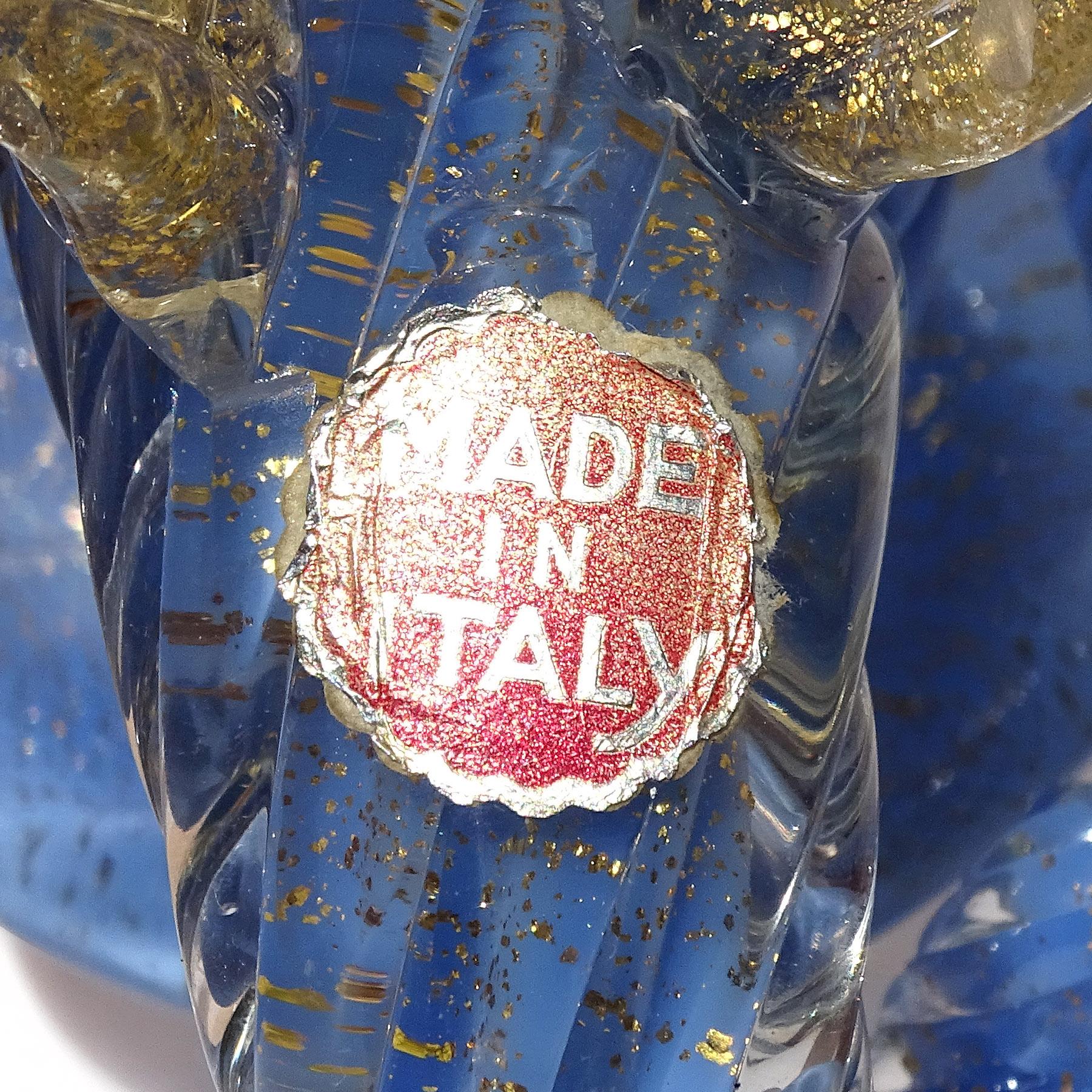 Jarrón Cornucopia de vidrio artístico italiano Seguso Murano 1950 Moteado de oro Azul ópalo en venta 2