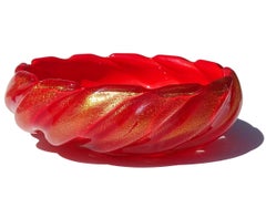 Seguso Murano 1950s Rot Koralle Gold Flecken Italienische Kunst Glas Jakobsmuschel Rand Schüssel